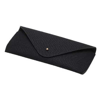 Front. Unique Bargains - Leather Glasses Case, Soft Sunglass Pouch w/ Microfiber, Portable Eyeglass Storage Bag for Women & Men - Black.