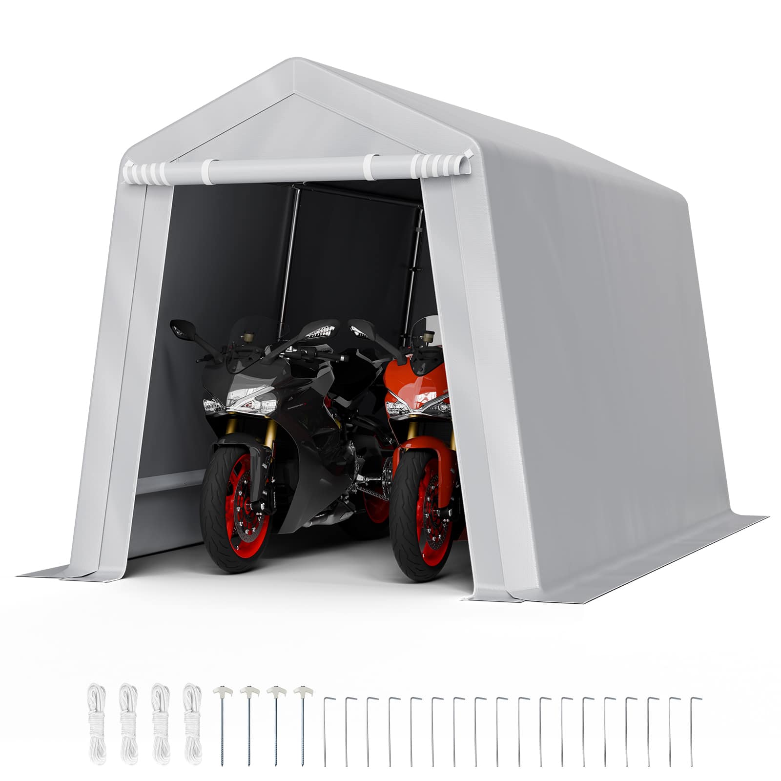 VEVOR - Outdoor Storage Shed, 7 x 12 ft Tent with Roll-up Door & Vents, Waterproof Canopy Shed Shelter, Heavy Duty Frame - Gray