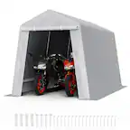 Front. VEVOR - Outdoor Storage Shed, 7 x 12 ft Tent with Roll-up Door & Vents, Waterproof Canopy Shed Shelter, Heavy Duty Frame - Gray.