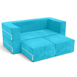 Jaxx - Zipline Kids Modular Loveseat & Ottomans/Fold Out Lounger - Aqua