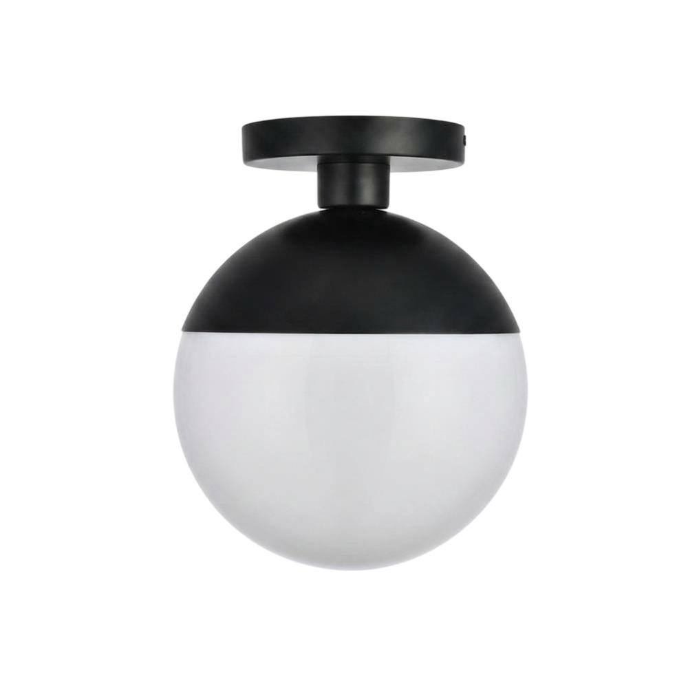 Angle. Living District - Eclipse 1 Light Black Flush Mount With Frosted White Glass - Black And Frosted White.