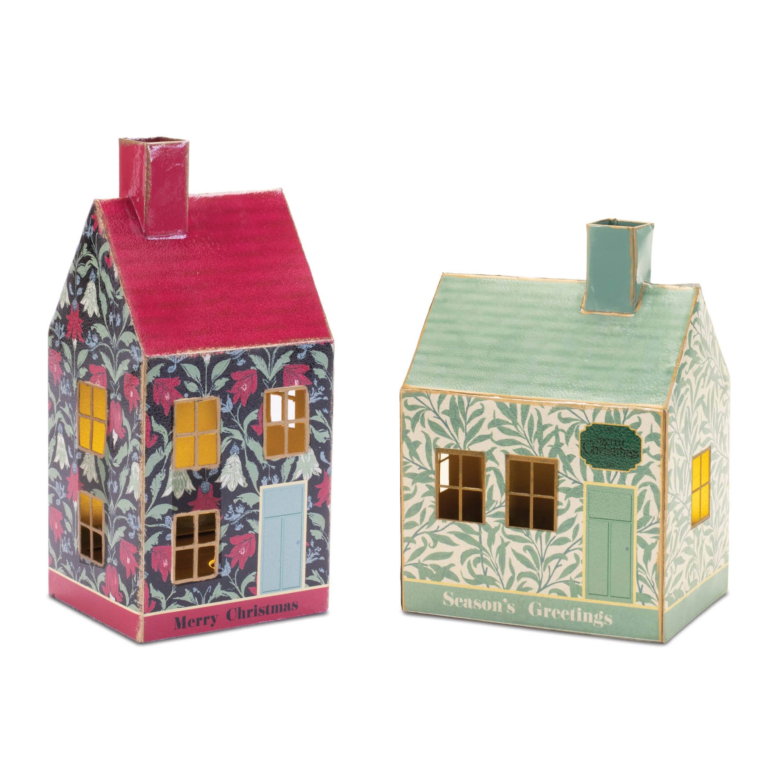 BreeBe - LED Metal Holiday House (Set of 2) - Red, Green, Blue, Gold