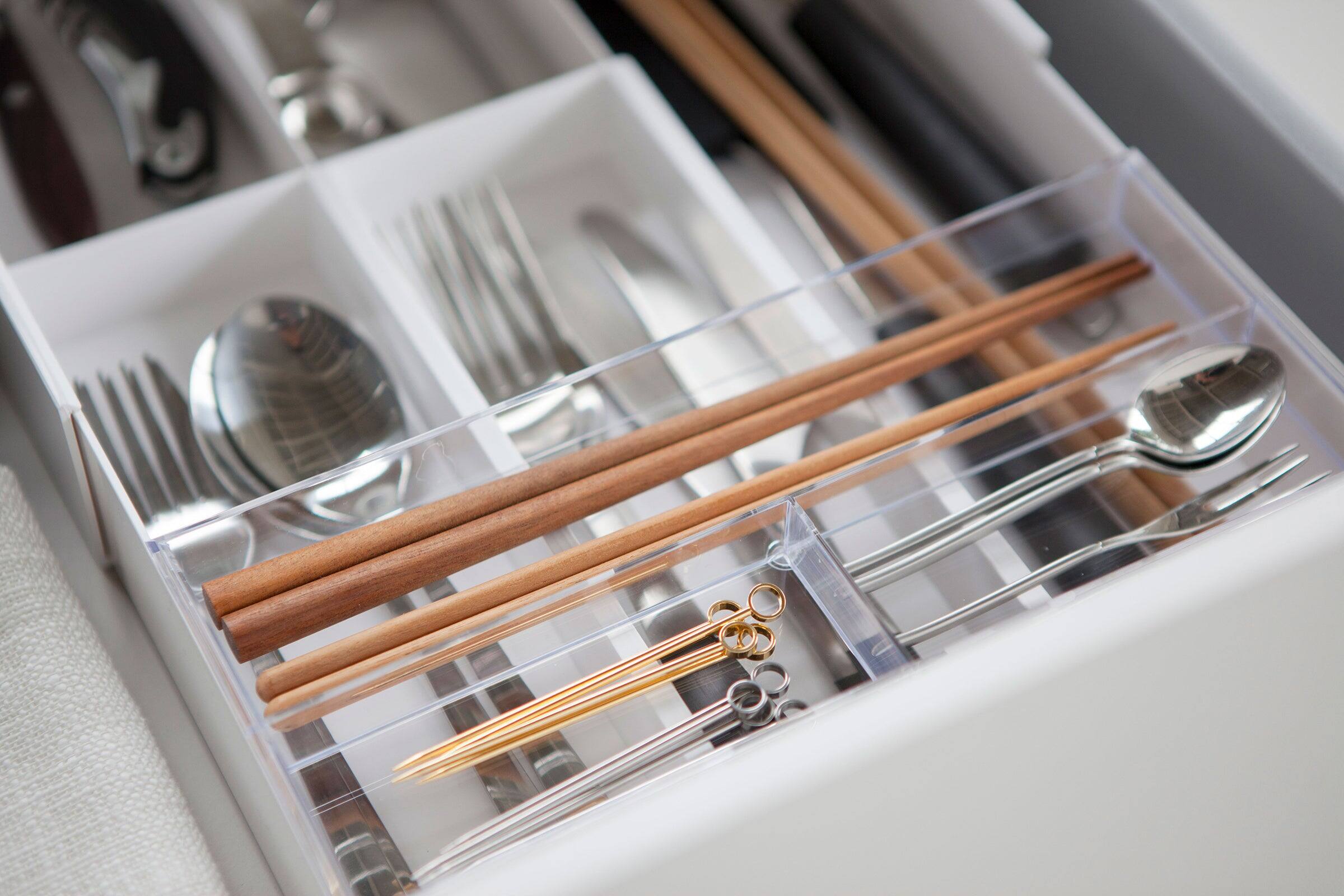 Left. Yamazaki Home - Expandable Cutlery Organizer - White.
