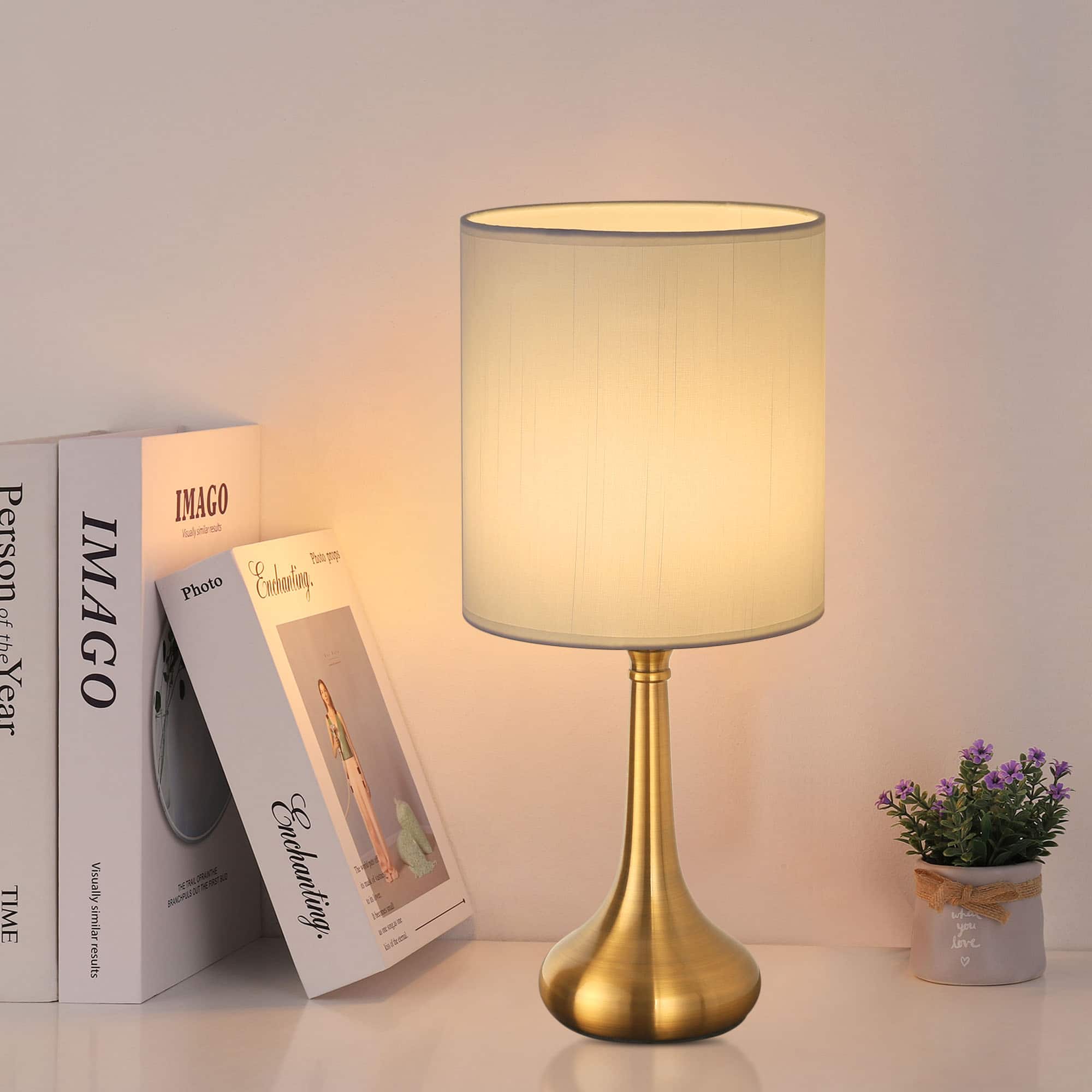 Oumilen - Set of 2 Vintage Table Lamp Nightstand Metal Base Bedside Lamps for Living Room