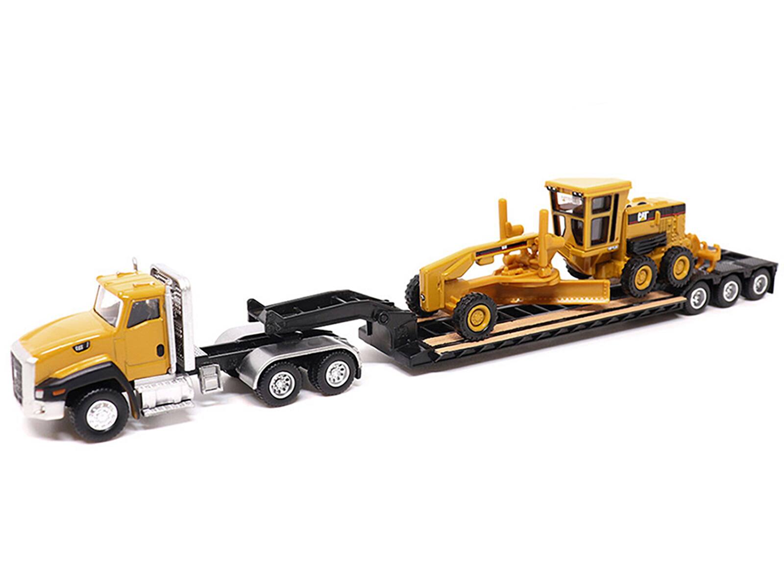 Alt View 1. Diecast Masters - CAT Caterpillar CT660 Day Cab Tractor Yellow w/Trailer and CAT 163H Motor Grader 1/87 (HO) Model by Diecast Masters.