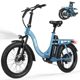 Eskute - Foldable Commuter Electric Bike - 500W Motor, Step-Through, Up to 55 Miles, Front Suspension - Blue