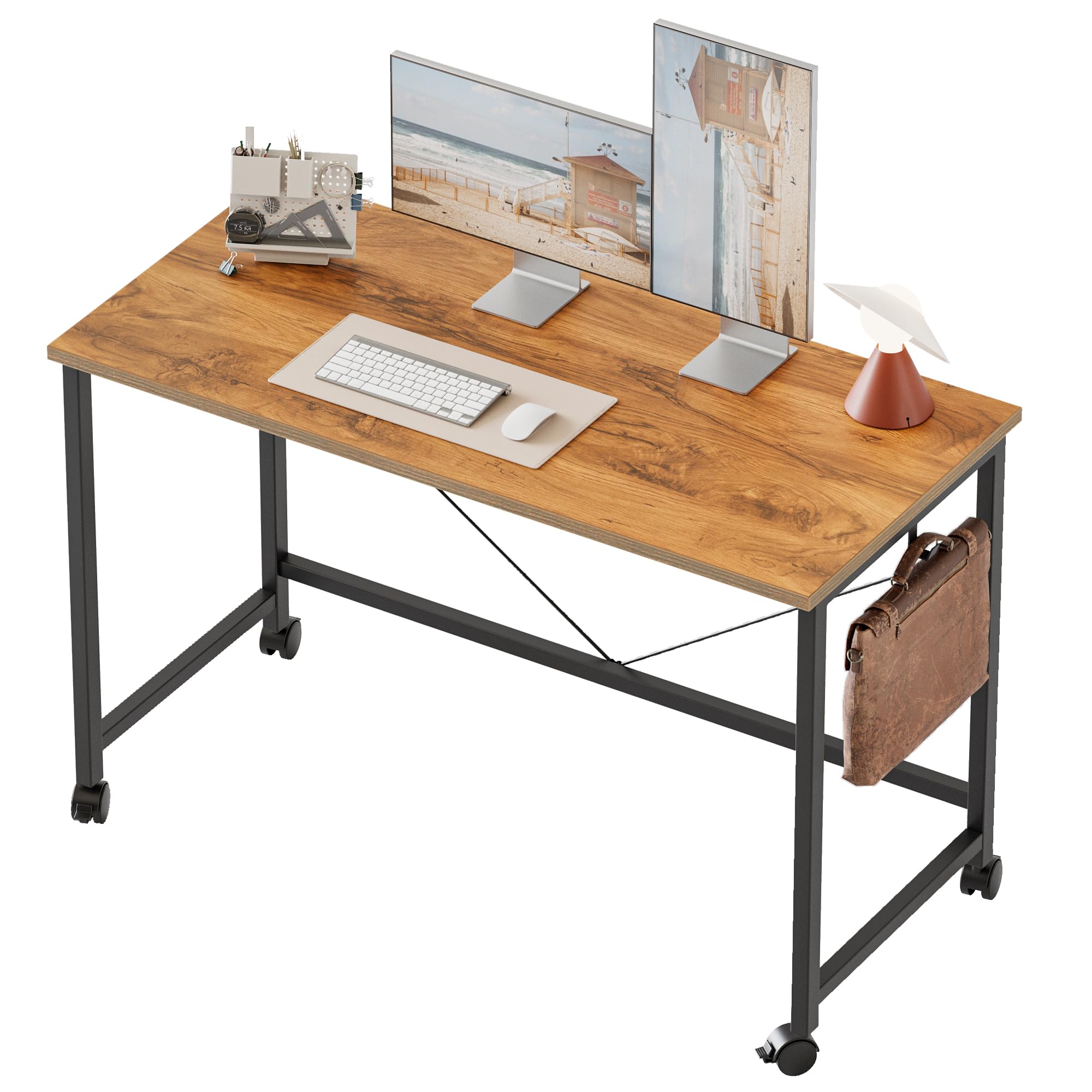 Hirose Alice - Mericonia L Shaped Desk, Corner Computer Desk with Storage Shelves, Large Home Office Gaming Desk, Spacious - Caster, Light Antique 40 inch