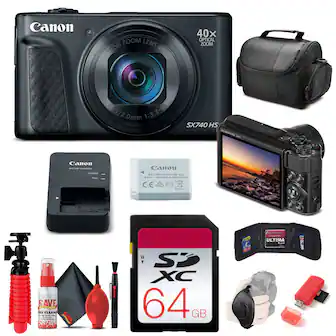 Bundle - Canon - PowerShot SX740 HS Camera + 64GB Card Base - Black