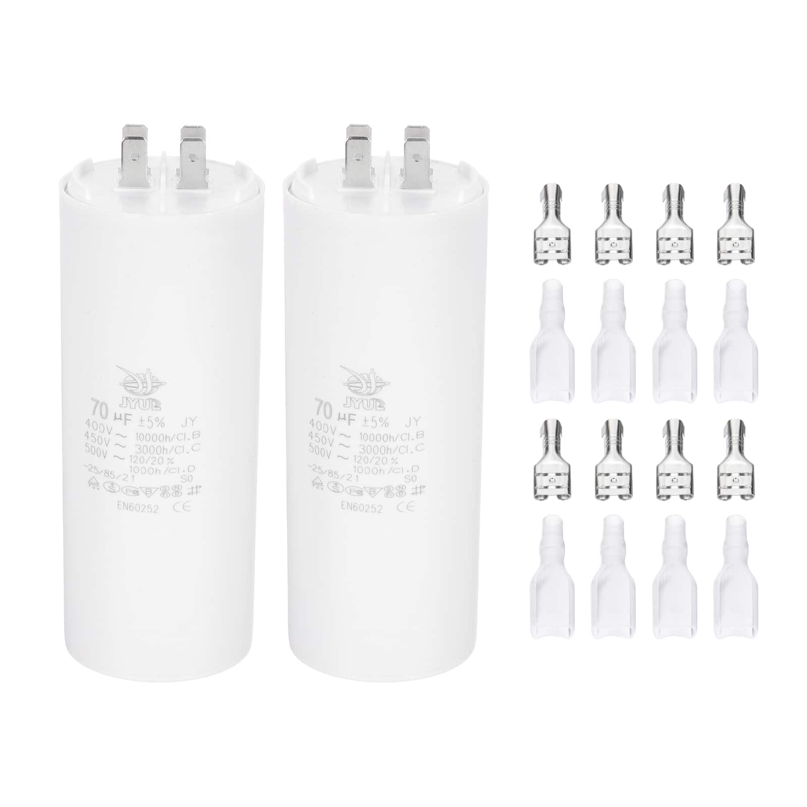 Unique Bargains - 2pcs 70uF CBB60 Run Capacitor, AC 450V 4 Pin Double Insert with Sheath Spring for Motor Start - White price history on PriceWatchPro