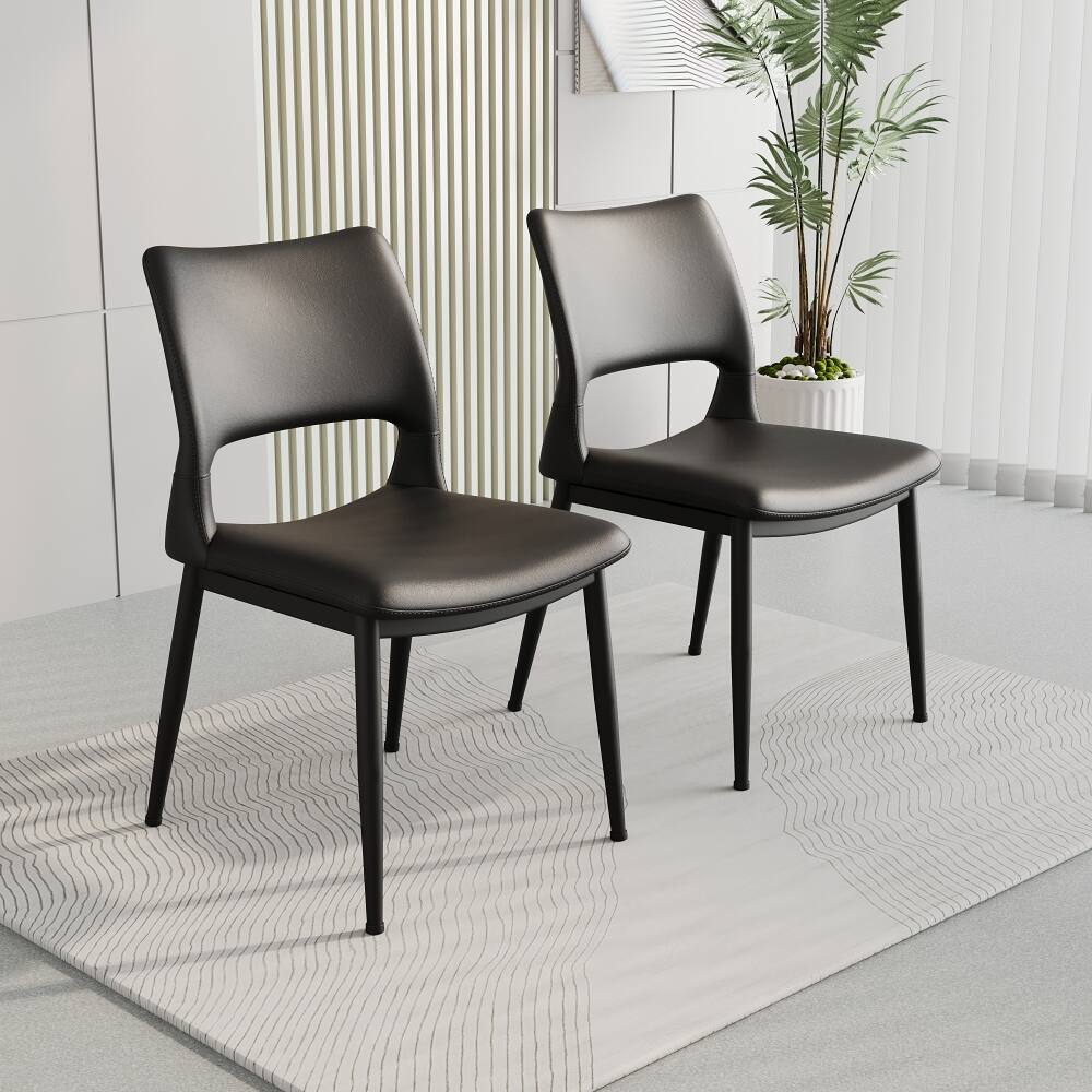 Alt View 3. Loheer - Loheer Black PU Leather Dining Chairs Set of 2 Modern Minimalist Metal Leg Ergonomic Kitchen Chairs - Black.