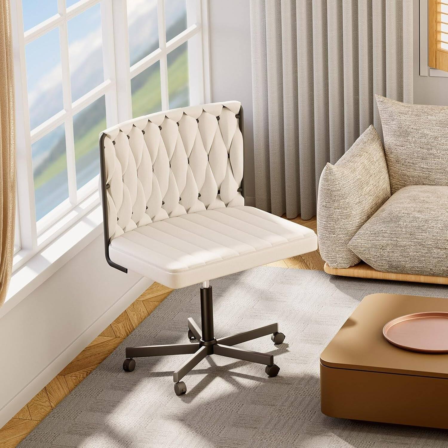 Front. U-HOMY - Oversize Armless Home Office Chair with Wide Seat, Wheels, Adjustable Height & 135° Tilt Back
- Beige.