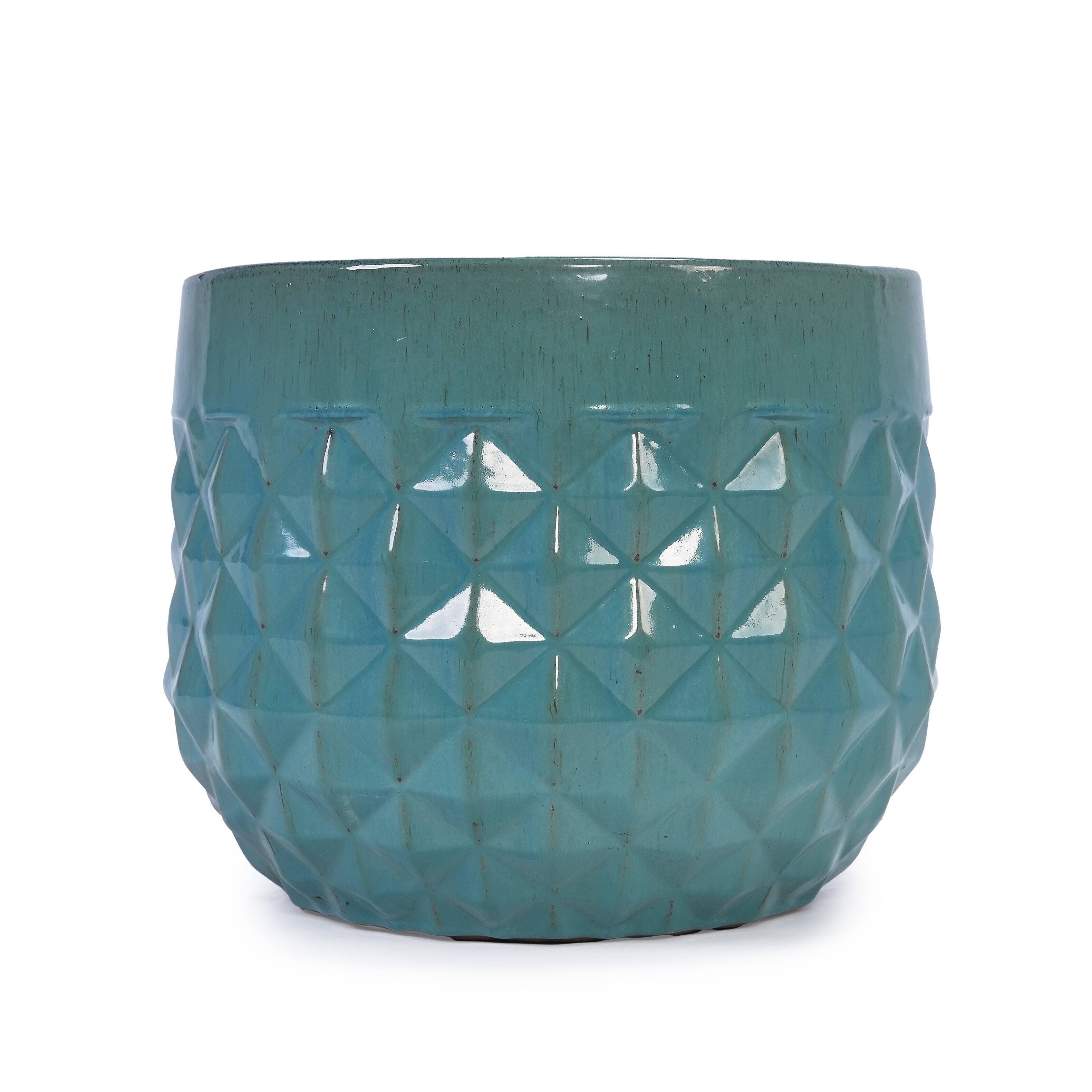 Alt View 7. Loheer - Loheer Ceramic Planter Set, Hand Glazed Teal Planter Set of 3 with Drainage Holes for Patio Herbs Succulents.
