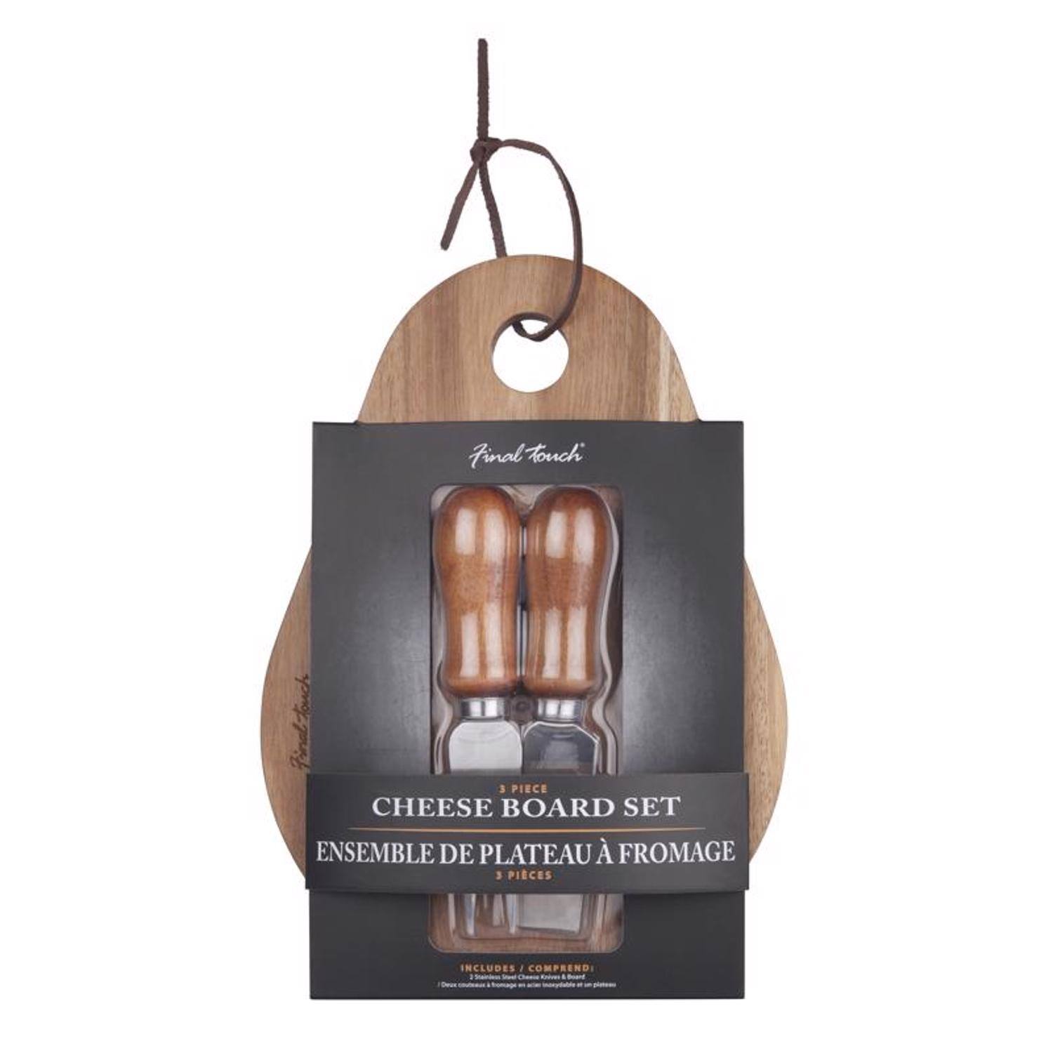 Final touch  
PIECE CHEESE BOARD SET ENSEMBLE DE PLATEAU À FROMAGE  
INCLUDES - COMPREND  
Plainess Ward Cheese Calories - Boant Deux HARVED - -- shistroom pisteme