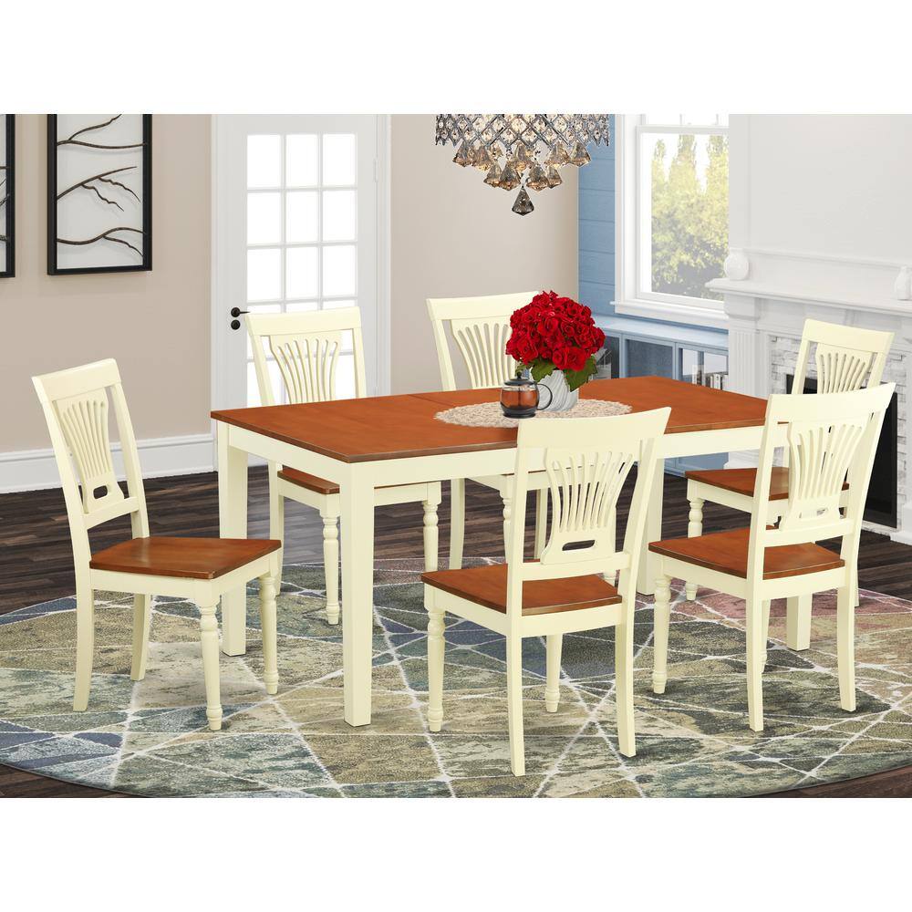 Back. East West Furniture - 7 PcKitchen dinette set -Table and 6 Dining Chairs - Buttermilk & Cherry.