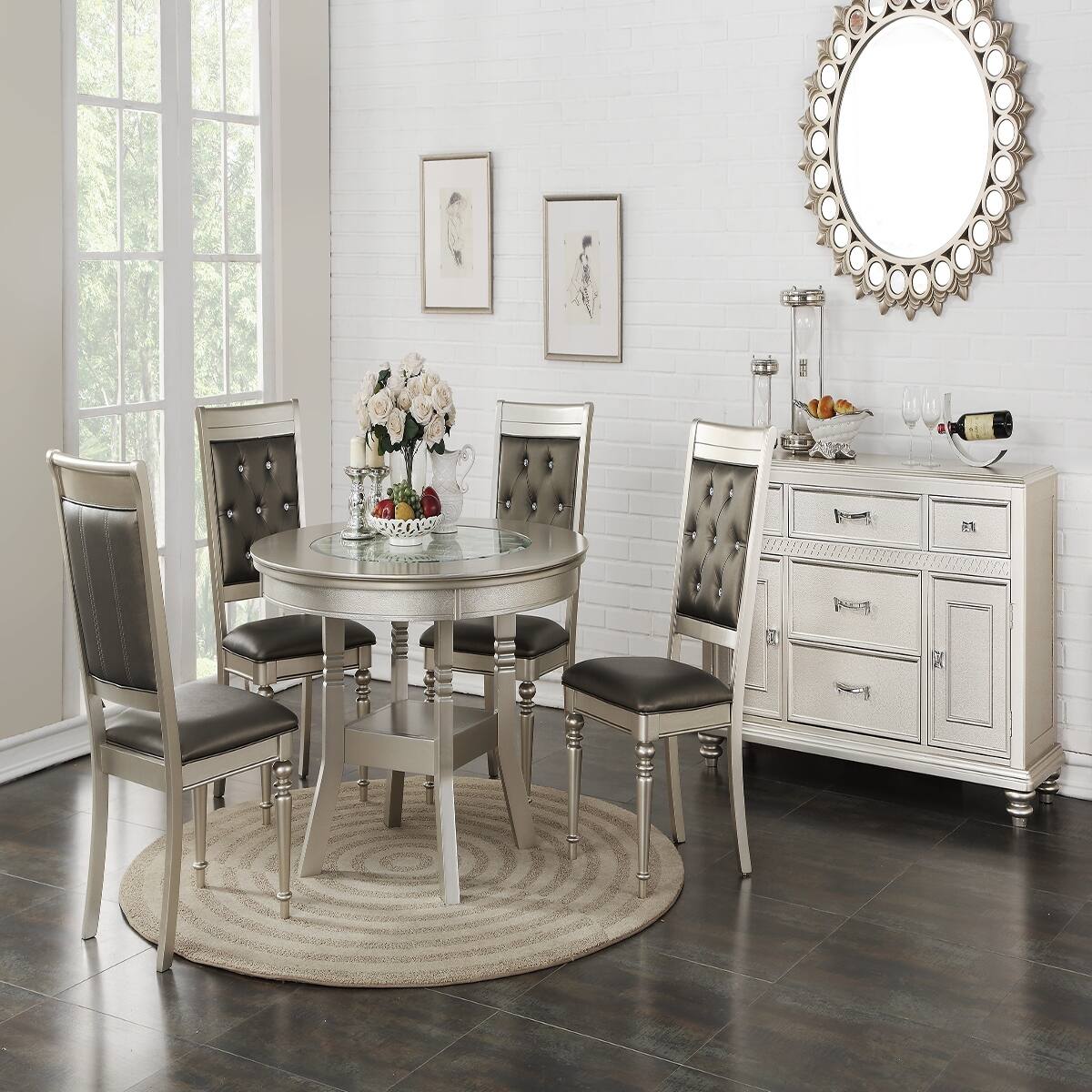 Loheer 48 inch Round Dining Table Gray Finish with Center Glass Top ...
