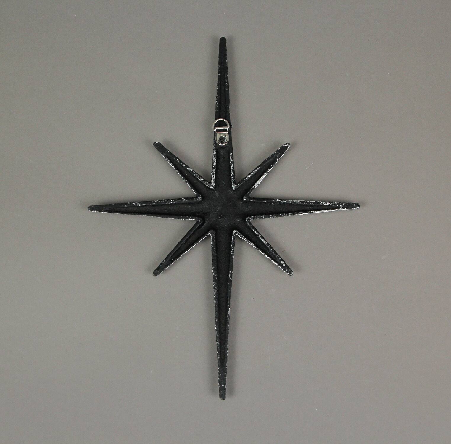 Alt View 3. Zeckos - Set of 3 Metallic Silver Cast Iron Starburst Wall Hangings 8 Pointed Stars - Silver.