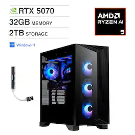 MSI - Aegis ZS2 Desktop PC (AMD Ryzen 9 9900X, 32GB DDR5, 2TB SSD, GeForce RTX 5070, Win 11 Home) w/USB Hub - Black