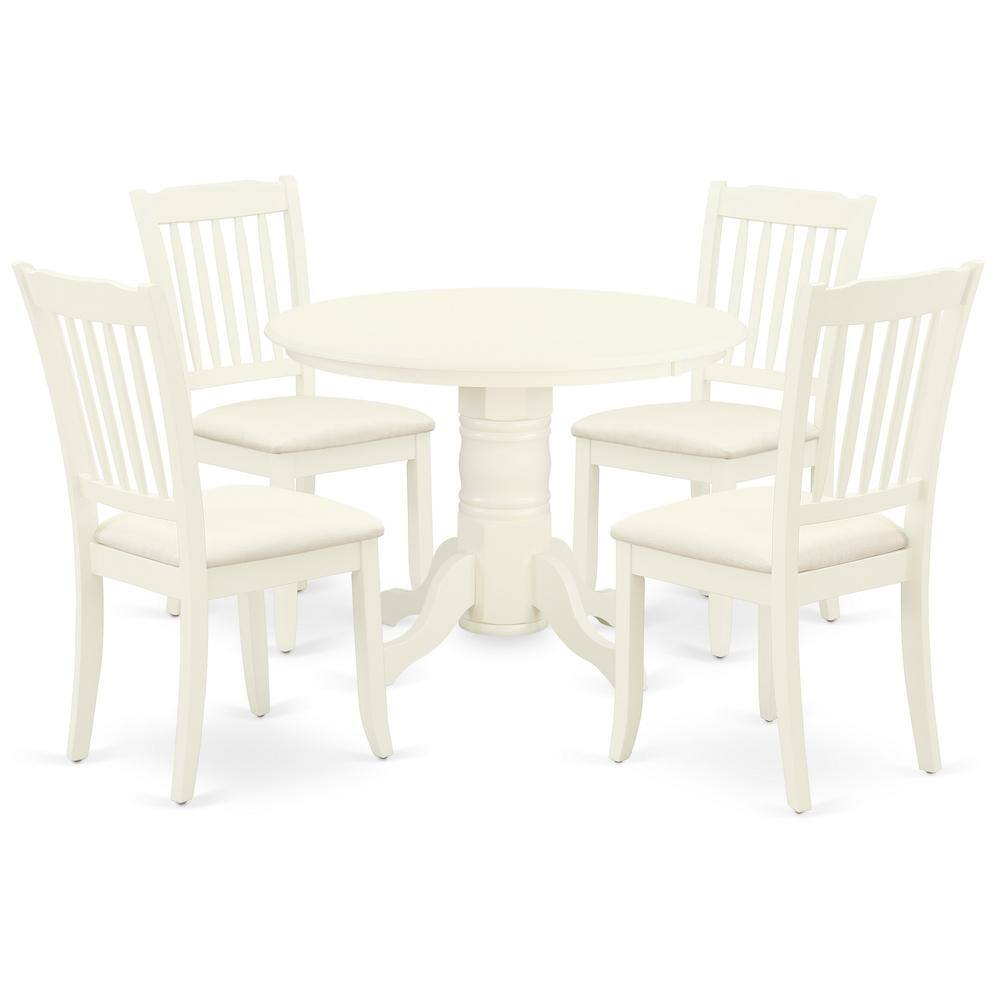Back. East West Furniture - Dining Room Set Linen White - Brown.