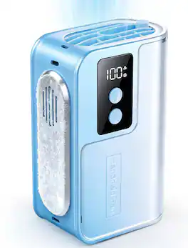 PRIMEPLUS - Portable Turbo Fan with Ice Cooler, 4000mAh 100-Level, 20H Bat, 20000RPM Mini for Travel/Outdoor/Makeup - Blue