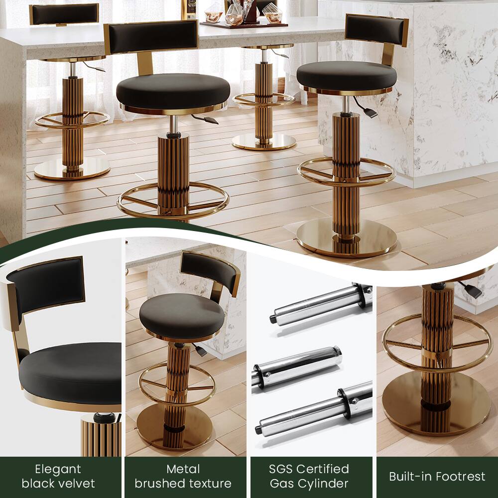 Elegant black velvet  
Metal brushed texture  
SGS Certified Gas Cylinder  
Built-in Footrest