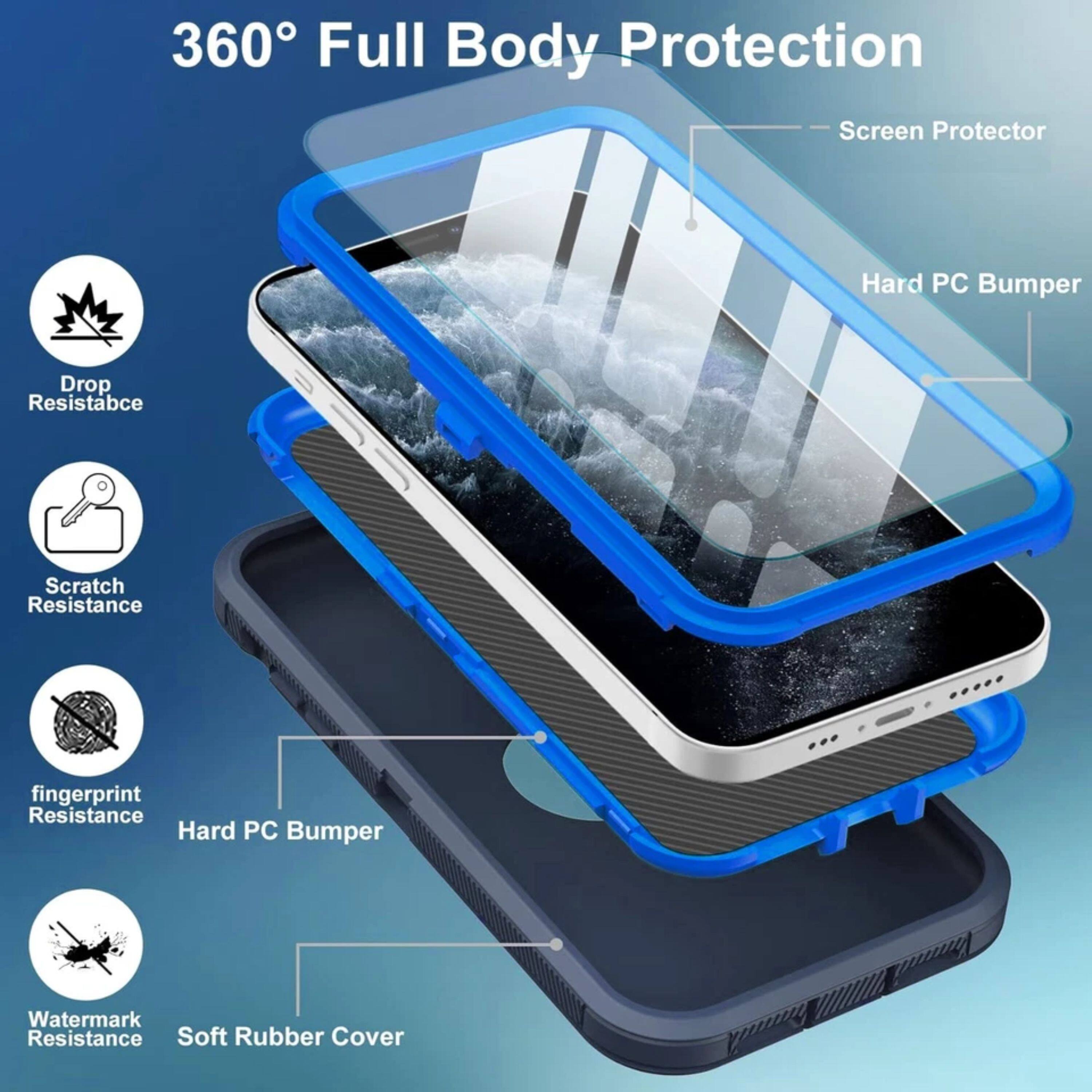 360° Full Body Protection

- Screen Protector
- Hard PC Bumper
- Drop Resistance
- Scratch Resistance
- Fingerprint Resistance
- Watermark Resistance
- Soft Rubber Cover