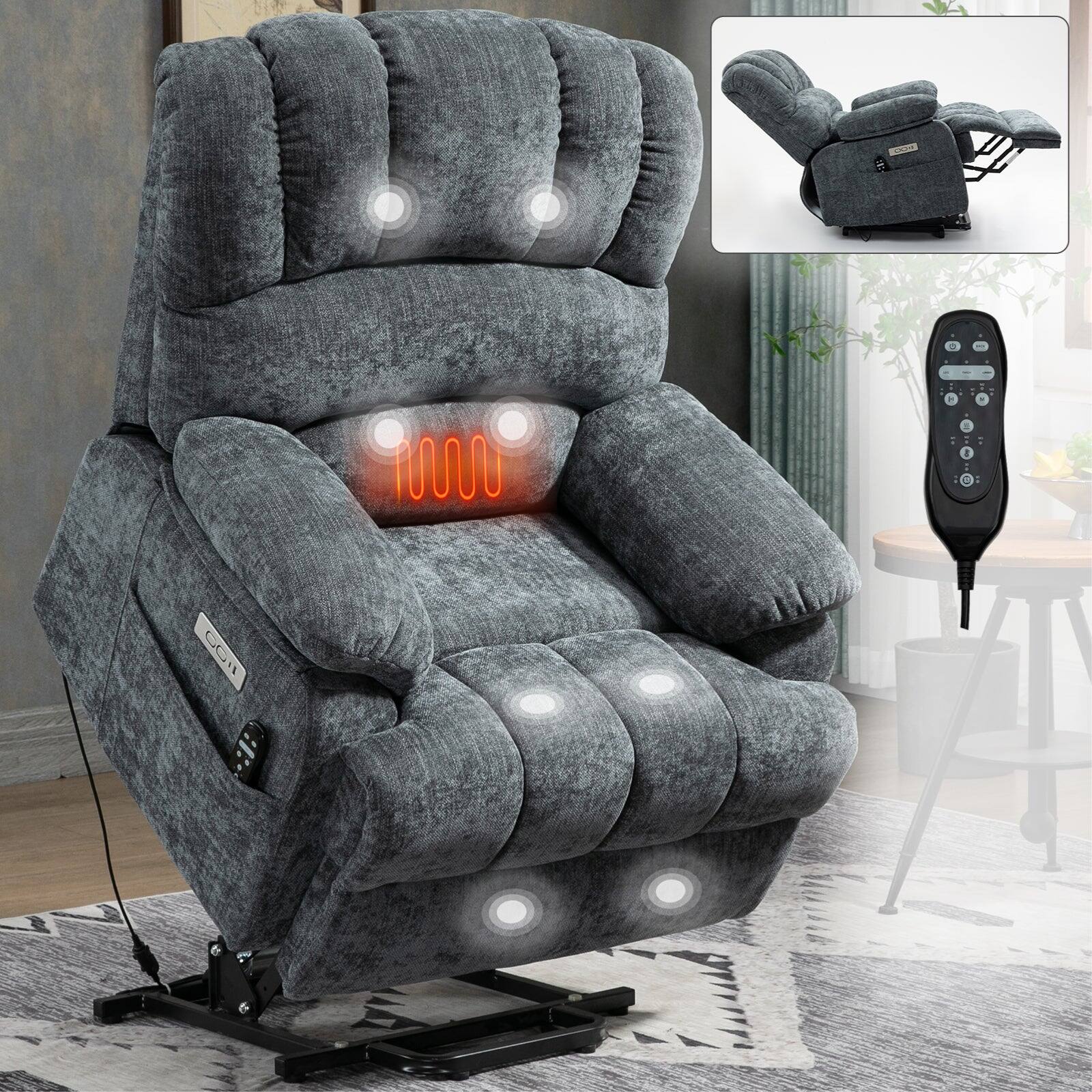 Alt View 1. Boyel Living - Gray Large Size Chenille Power Lift Recliner Chair with 8 Point Vibration Massage and Lumbar Heating - Gray.