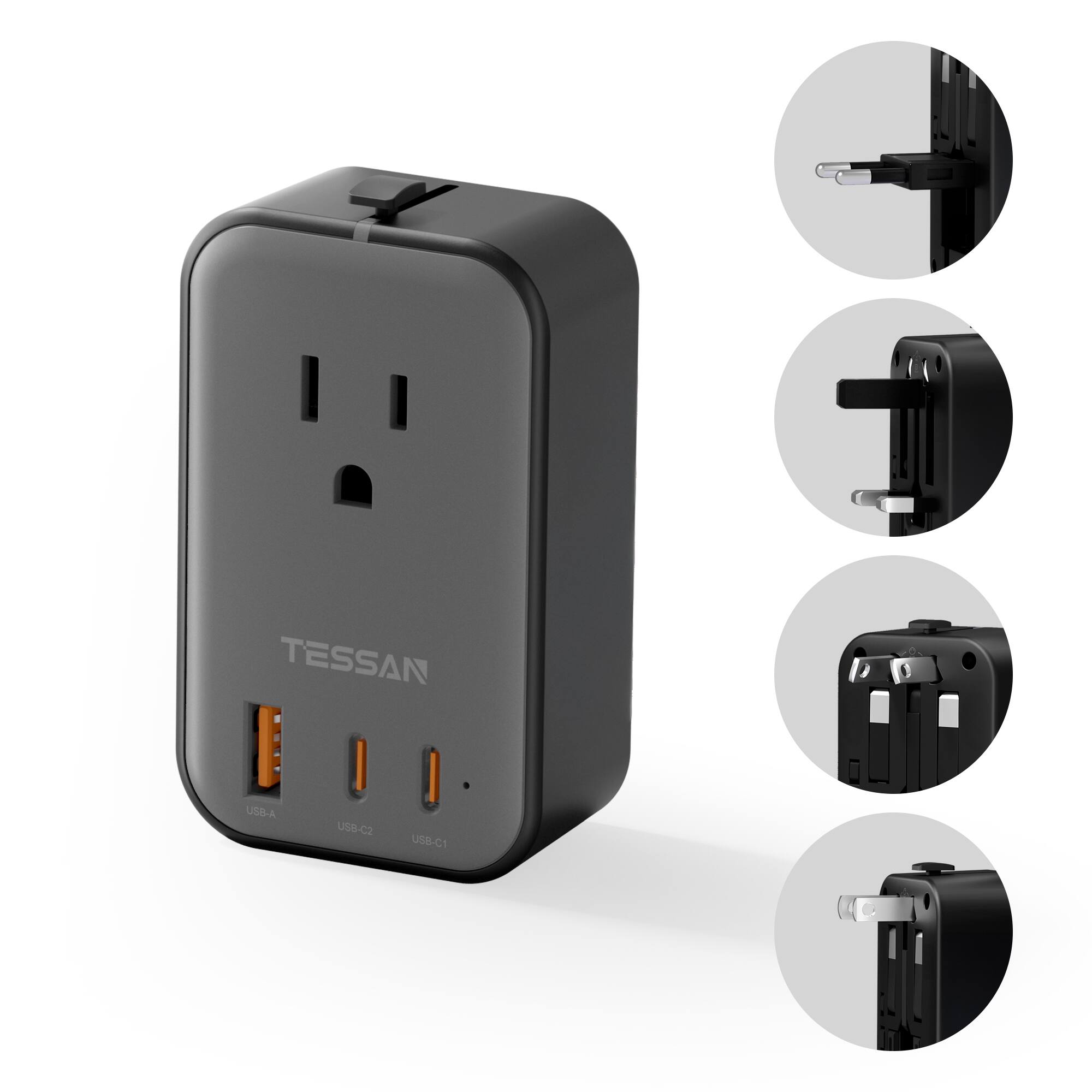 TESSAN USB-A USB-C2 USB-C1