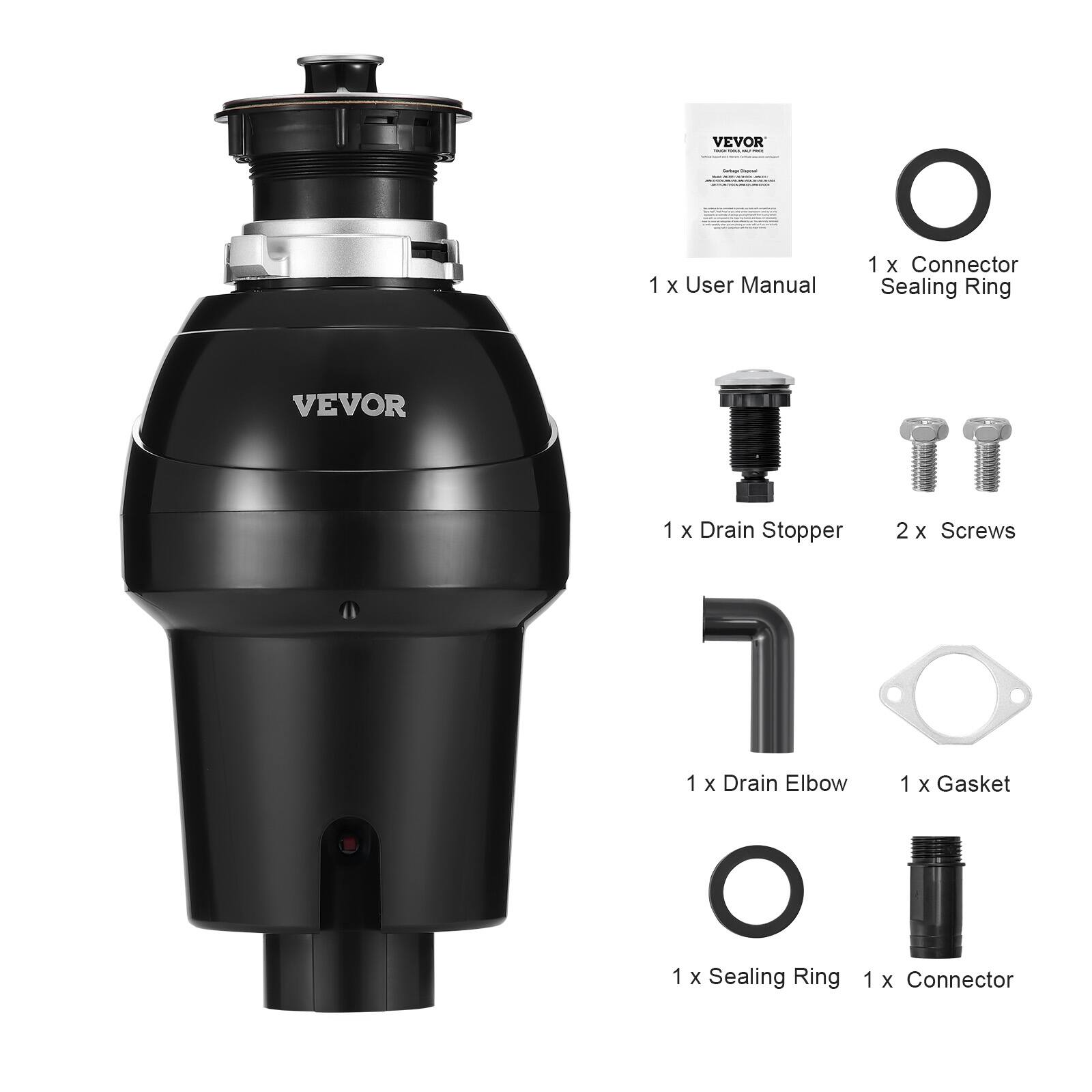 1 x User Manual  
1 x Connector Sealing Ring  
1 x Drain Stopper  
2 x Screws  
1 x Drain Elbow  
1 x Gasket  
1 x Sealing Ring  
1 x Connector
