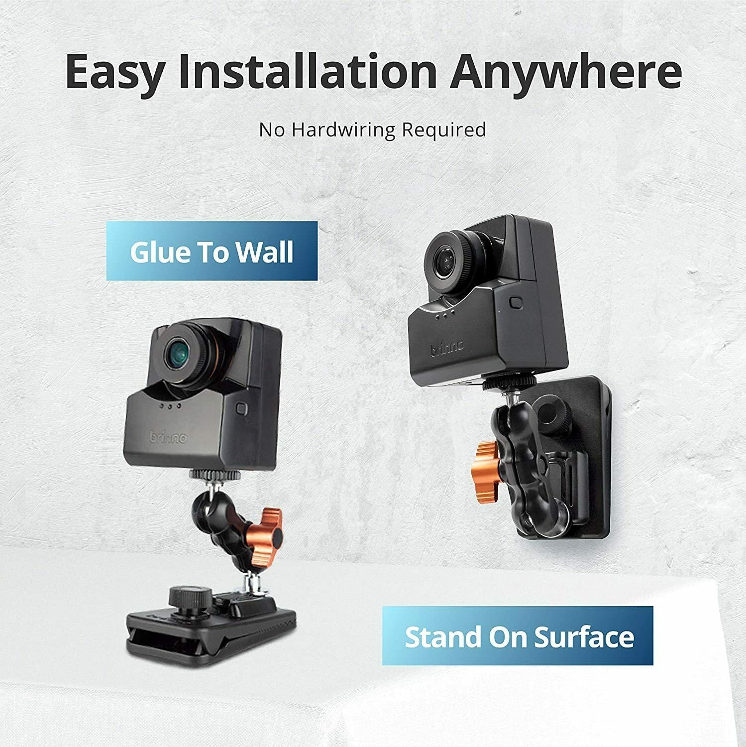 Easy Installation Anywhere  
No Hardwiring Required  

Glue To Wall  

Stand On Surface