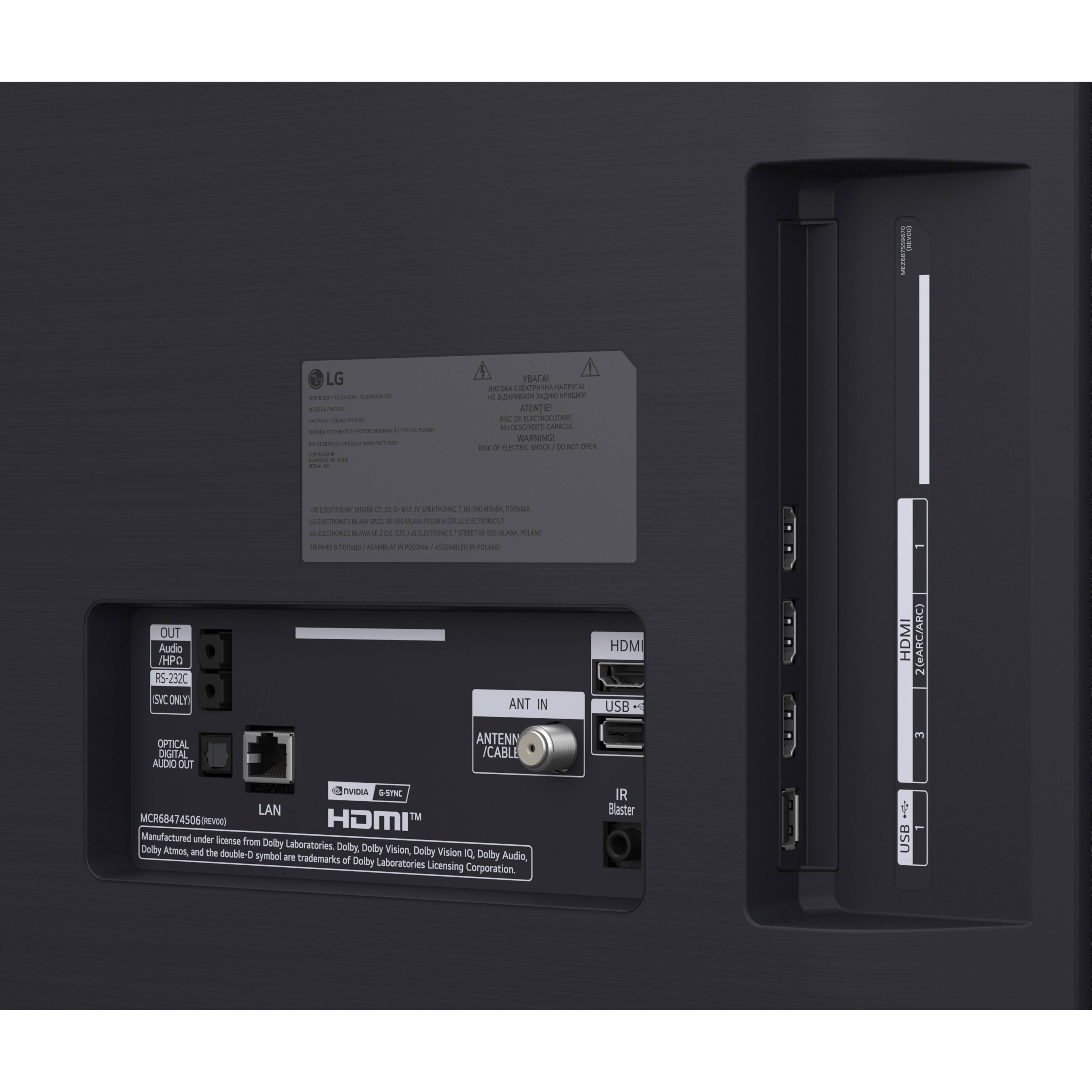 Caa DY LG | - t - - - - I - - - - I - HBATA - Ae - SrVAe as ATENTE! - - RECTRIAN - w AA SARNNG ane - -e .... . -s -   . - - .  - - -  .  - : - -    d  - - -  -   - 2 - . - C . 2 - - 2 OUT Audio HPO SVCONLY RS-232C : OPTICAL DIGITA AXO OUT ANT IN ANTENN CABLE HDM USB 4l HDMI 2(BARC/ARC) TVDIA NC LAN MCR68474506MN HOMI TM Manufactured under license from Dolby Laboratories Dolby Dolby Coly Almos and the 0-aiduoh Vision Dolby Vision 1 Dolby symbol - Trademarks d Dolly Audie Laboratories Licensing Corporation IR Blaster ? USB