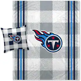 Pegasus - Tennessee Titans Gray Plaid Stripes Blanket and Pillow Combo Set - Multicolor