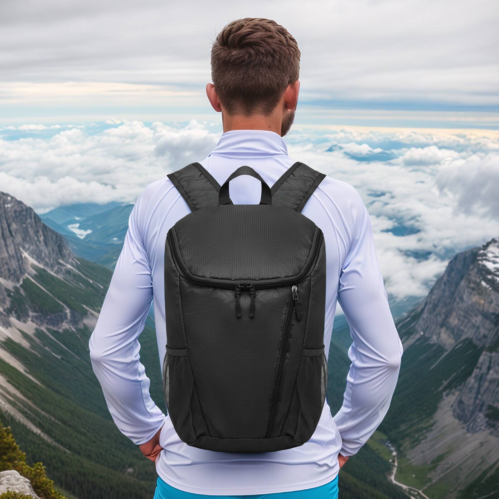 Alt View 6. Unique Bargains - Hiking Backpack 20L Packable Daypack Nylon with Adjustable Straps Lightweight Waterproof Outdoor Camping Travel - Black.