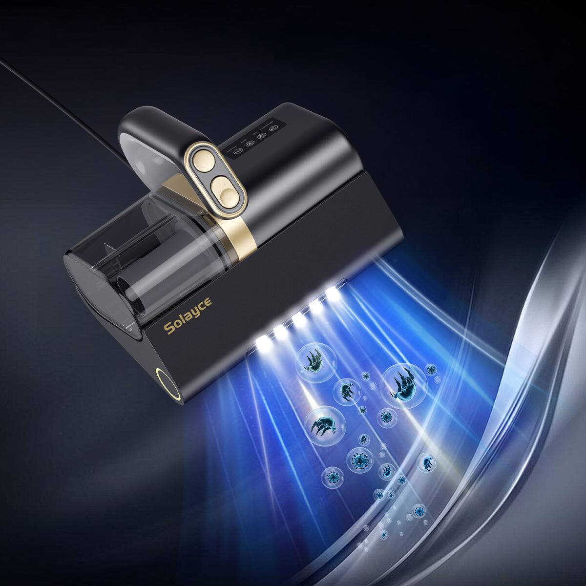 Alt View 3. Solayce - BV100 Double Cup Bed Vacuum Cleaner with UVC LED, 16Kpa Suction 500W & Low Noise, Ultrasonic UV Cleaner for Mattresses - Gray.