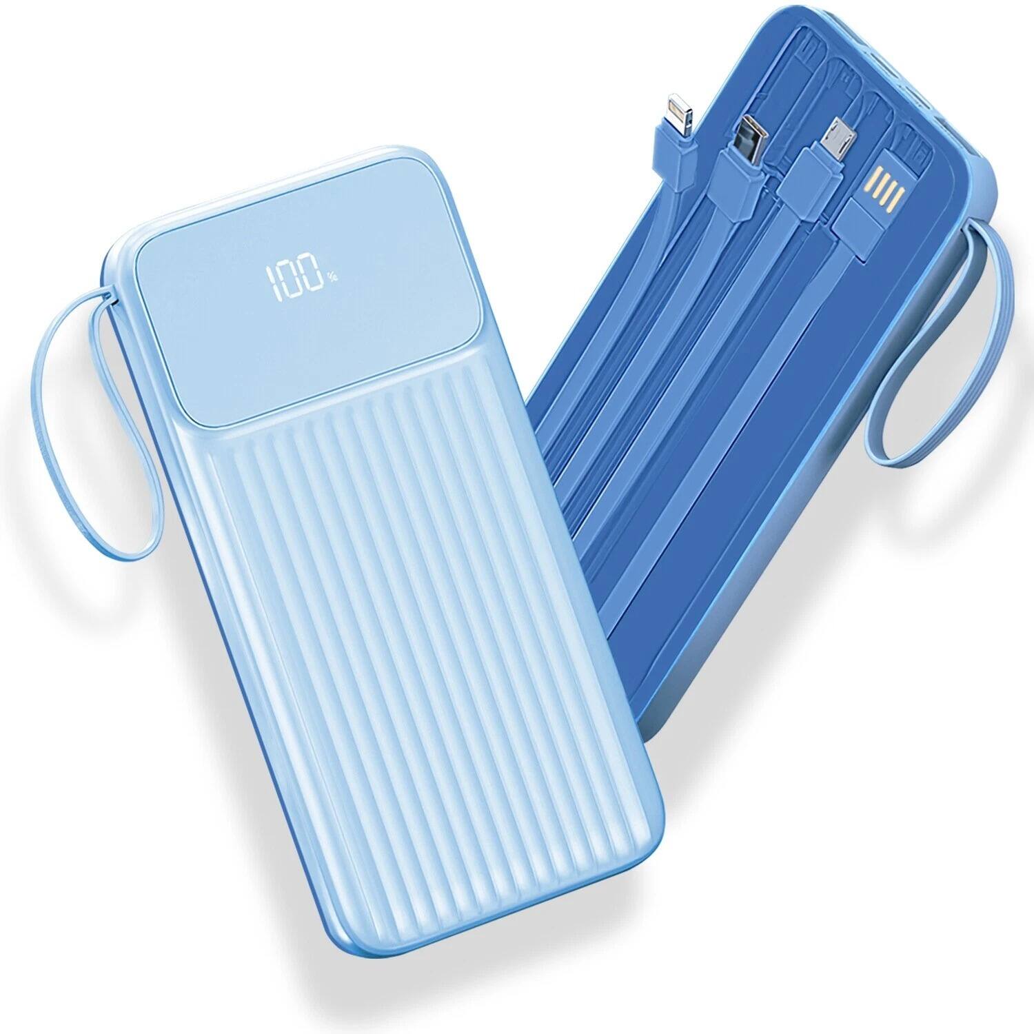 Angle. Stock Preferred - 20000mAh Power Bank with 4 Inbuilt Cables Blue - Blue.