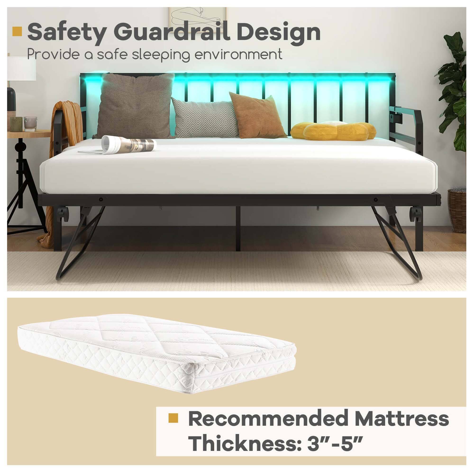 Safety Guardrail Design: Provide a safe sleeping environment. Recommended Mattress Thickness: 3"-5".