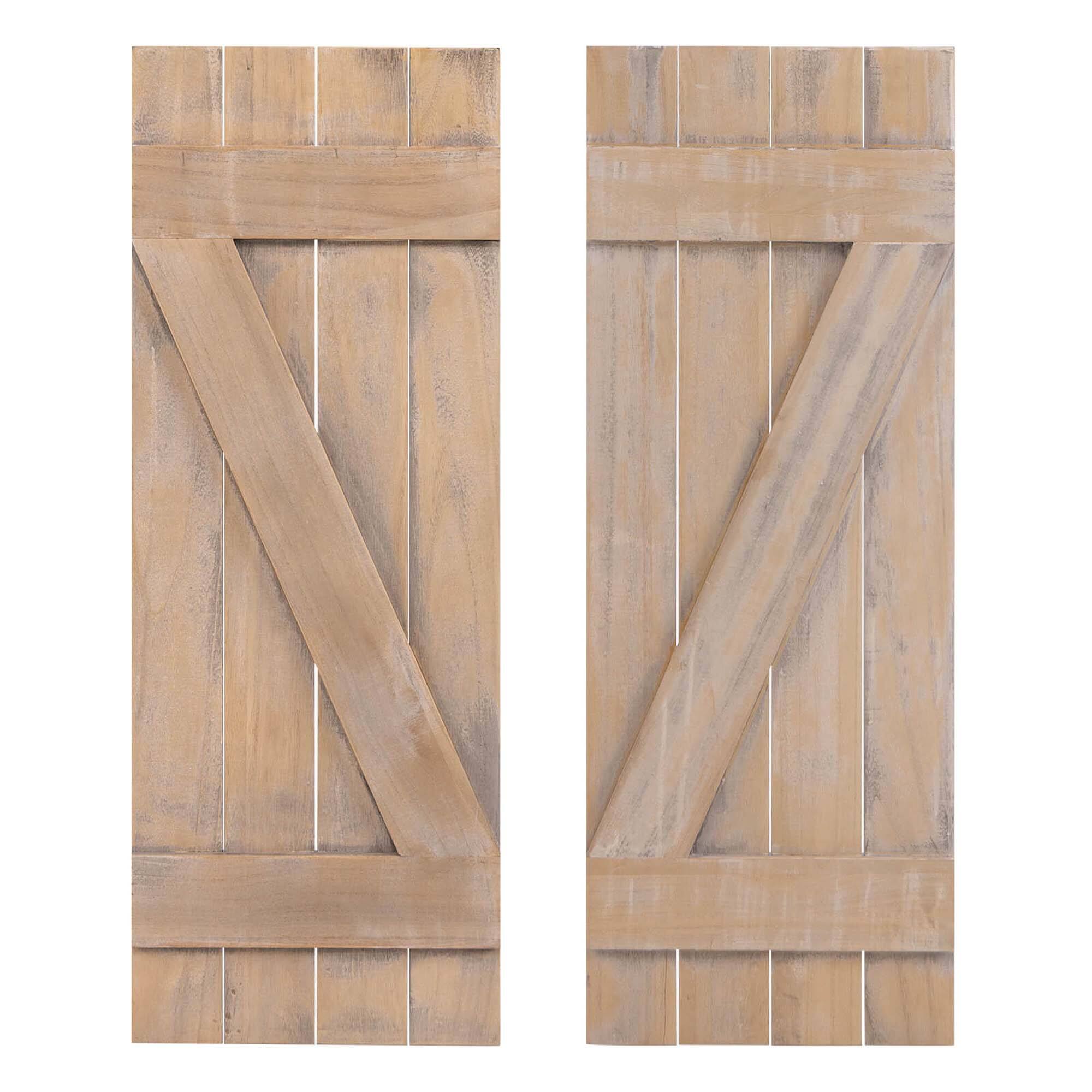Front. Costway - Costway Window Shutter 2 PCS Reclaimed Paulownia Wood Wall Decor with Antiqued Surface - Light Brown.