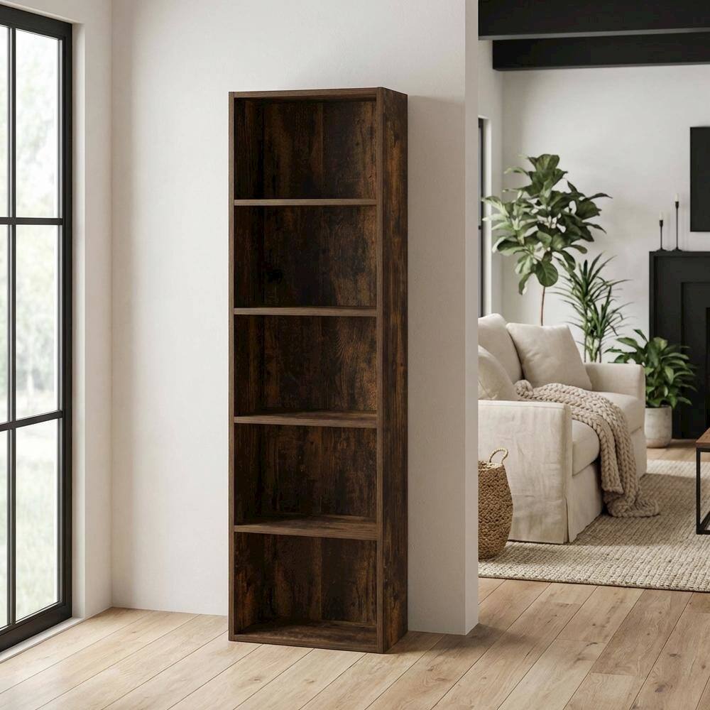 Left. FurniFact - Wooden bookcase with open shelves for storage and display - Amber Pine.