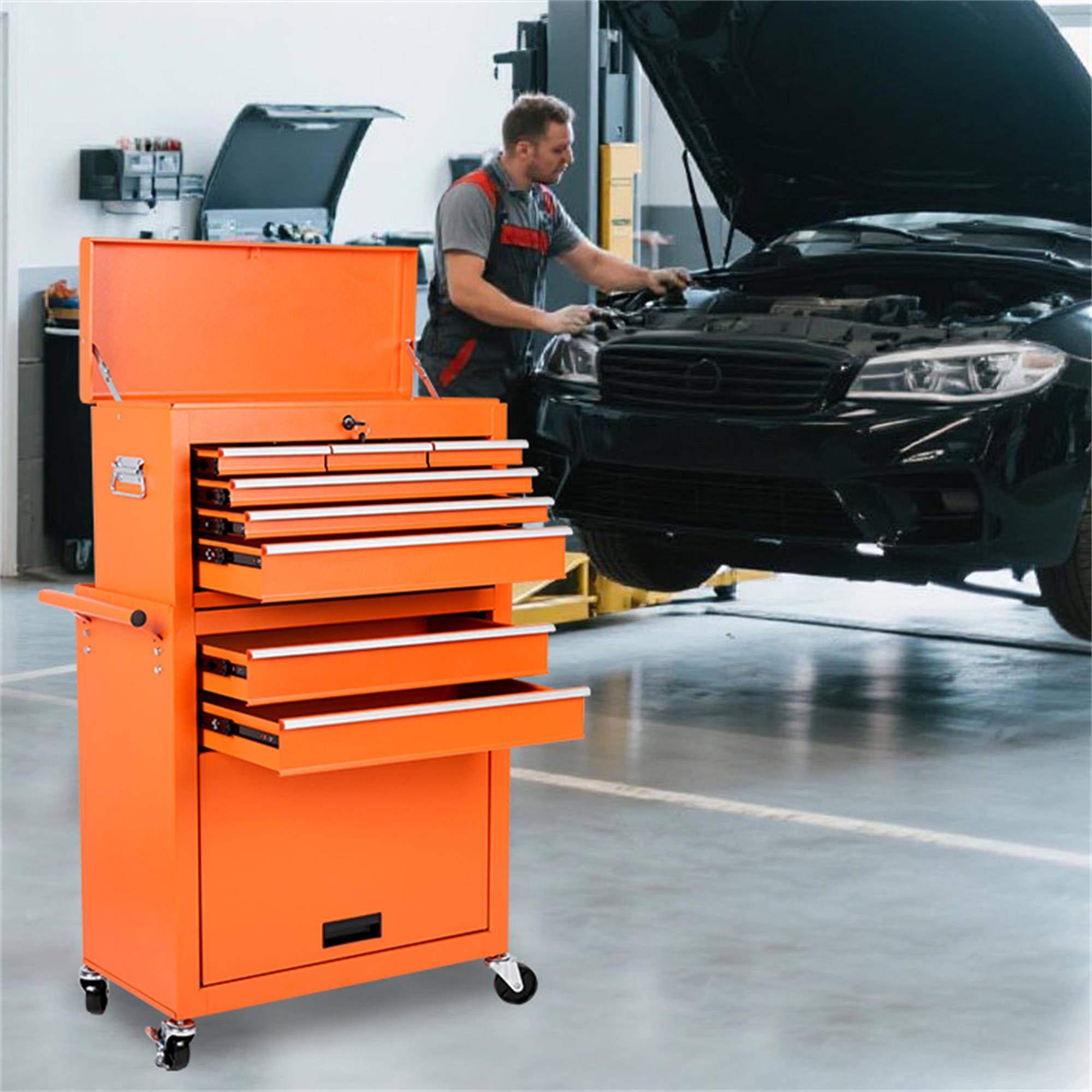 Alt View 2. Boyel Living - Orange Tool Chest, 8-Drawer Rolling Tool Storage Cabinet with 2 in 1 Detachable Top Tool Box.