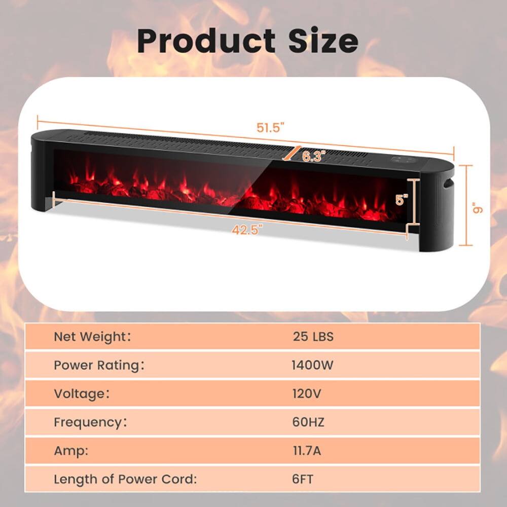 Product Size: 51.5" x 6.3" x 42.5" x 5" x 6"

Net Weight: 25 LBS

Power Rating: 1400W

Voltage: 120V

Frequency: 60HZ

Amp: 11.7A

Length of Power Cord: 6FT