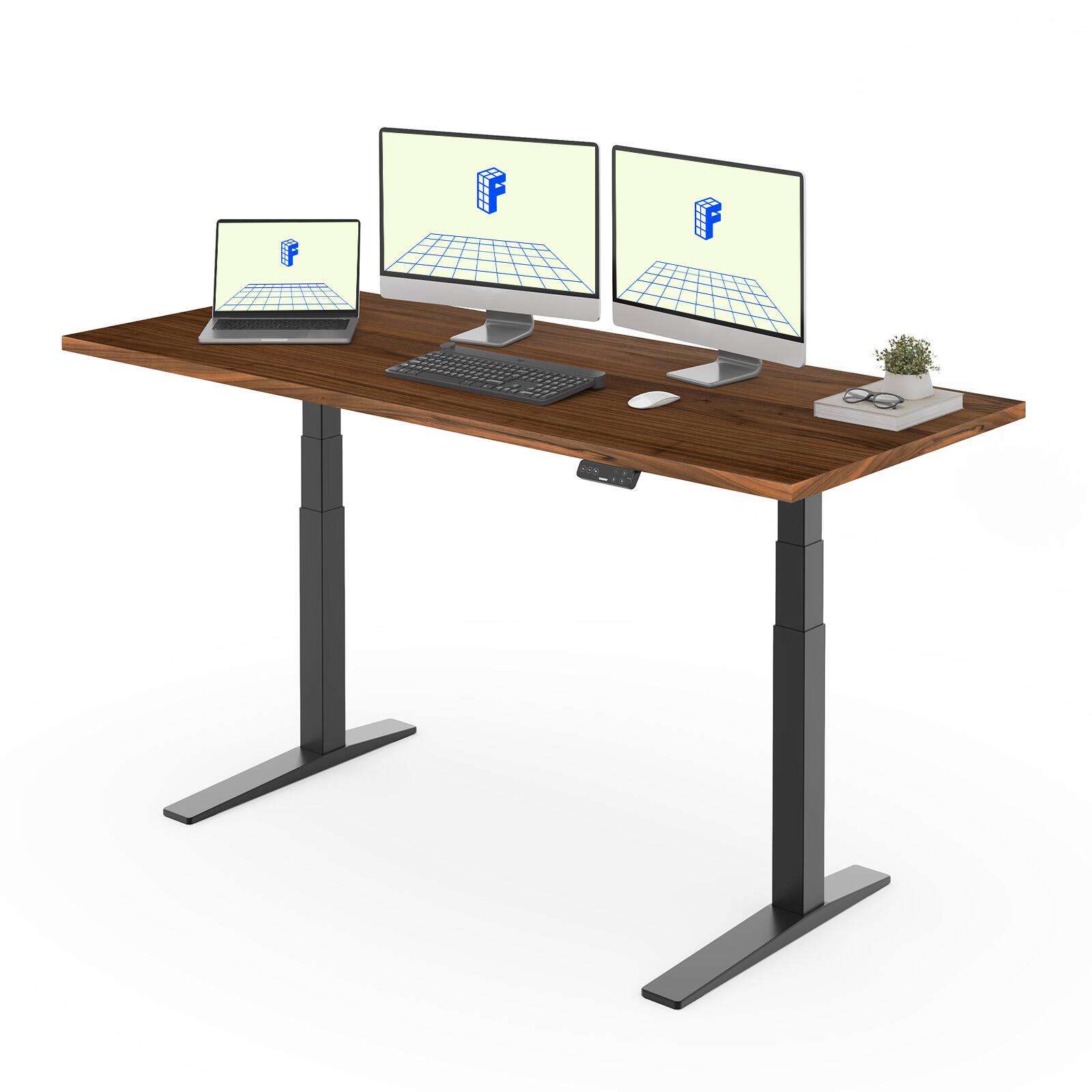 Alt View 3. FlexiSpot - FlexiSpot E7Pro 72''W Electric Adjustable Standing Desk, Black Walnut/Black - Walnut.