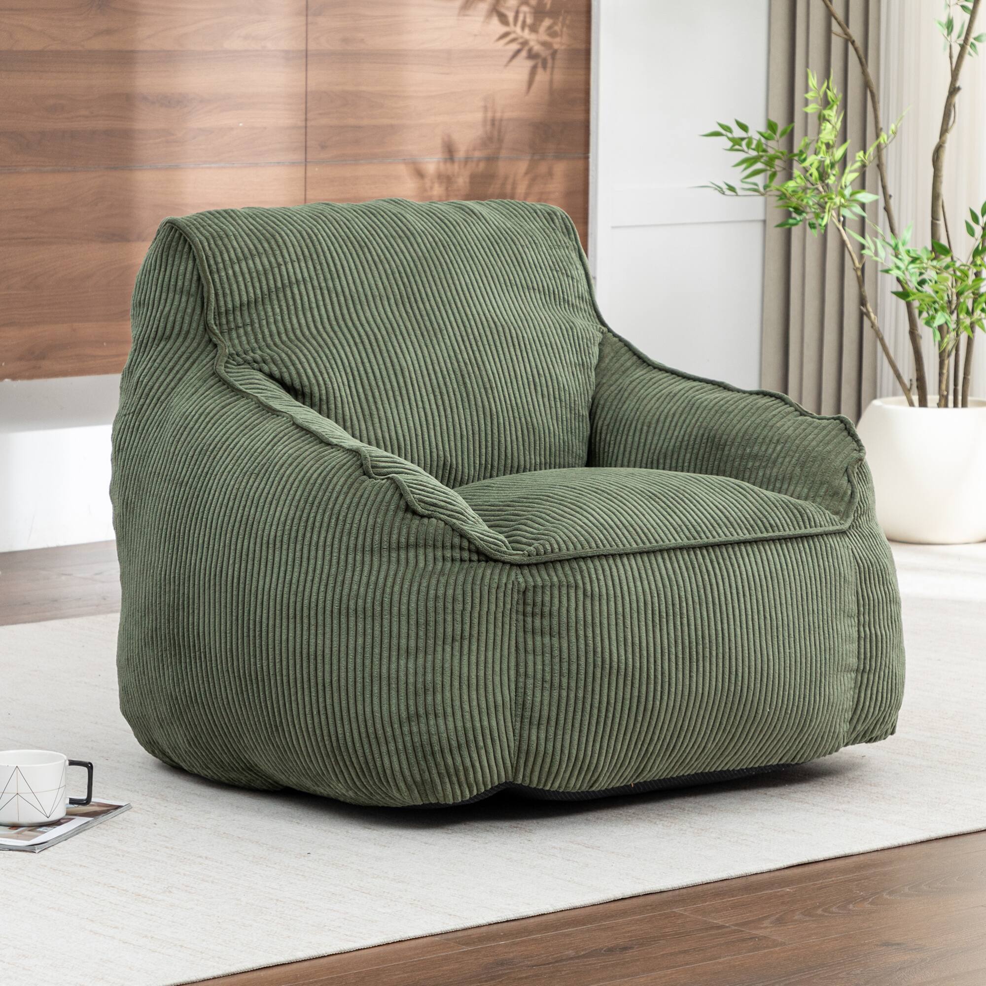 Alt View 1. GOODSILO - Large Corduroy Bean Bag Sofa Chair with Armrests and Included Filler for Living Room and Bedroom - Green.