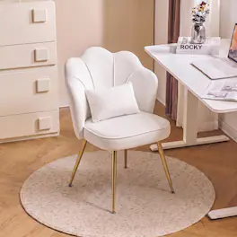 Brick Attic - Velvet Vanity Chair with Flower Shaped Backrest, Adjustable Height Office Chair for Bedroom Makeup Room Apartment - White