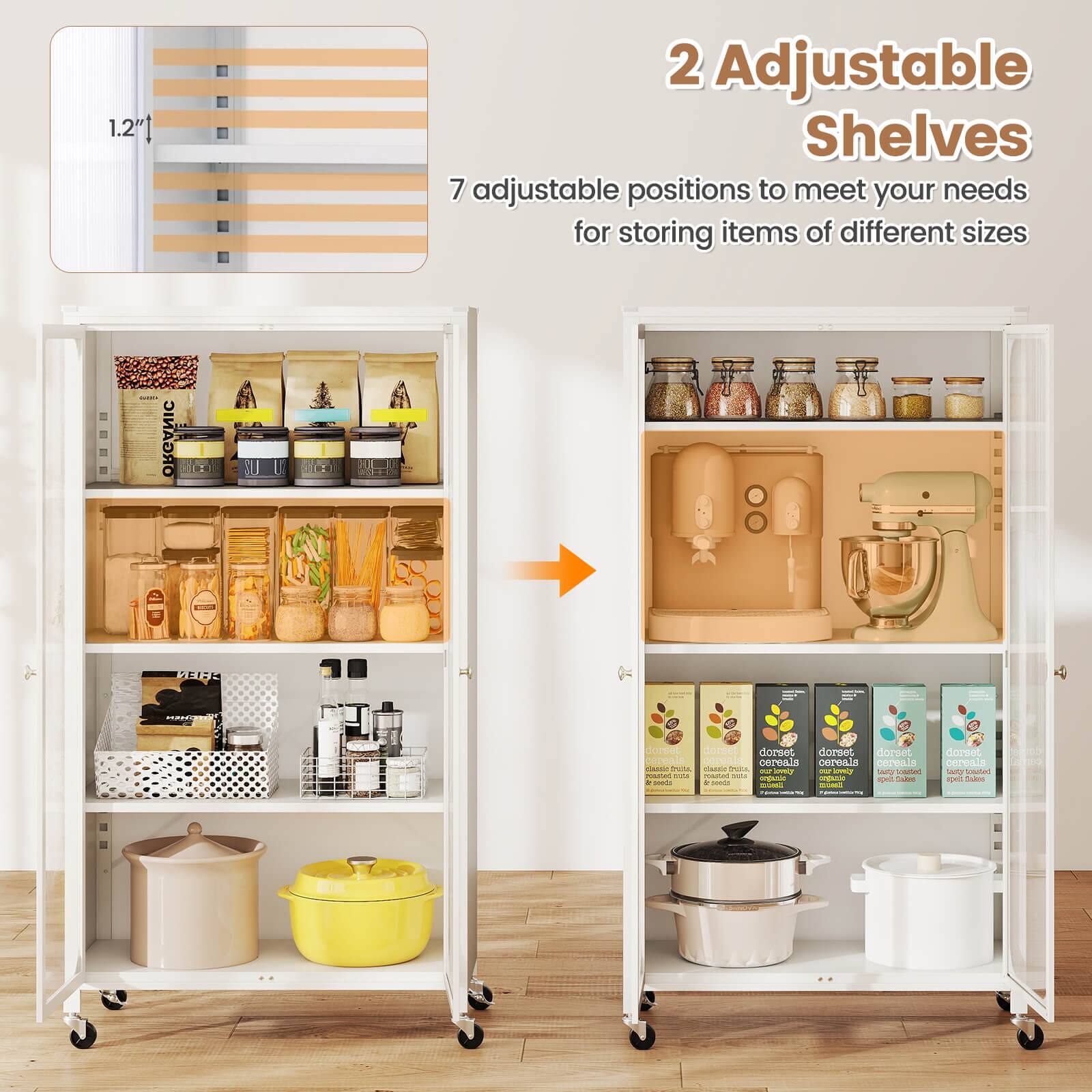 1.2"] 2 Adjustable Shelves 7 adjustable positions to meet your needs for storing items of different sizes