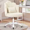 Front. Brick Attic - Petal Velvet Vanity Chair with Back,Flower Chair Comfy for Girls Women, Makeup Chair with Lumbar Pillow for Living Room - White.