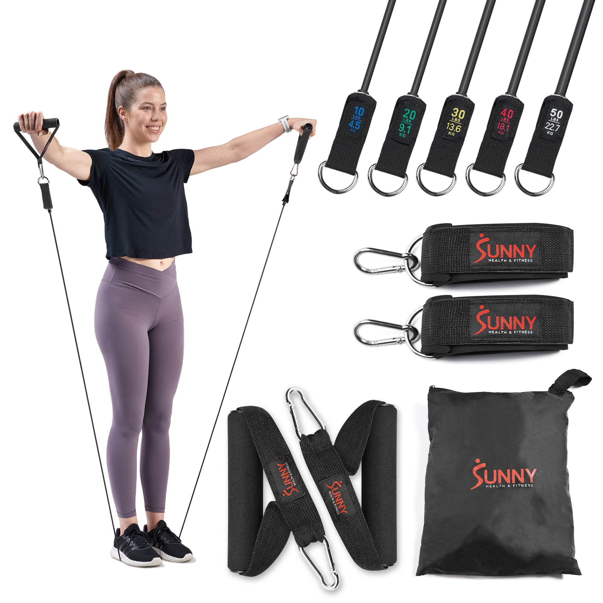 Sunny Health & Fitness - Resistance Tube Set - 10-50 lbs - Black
