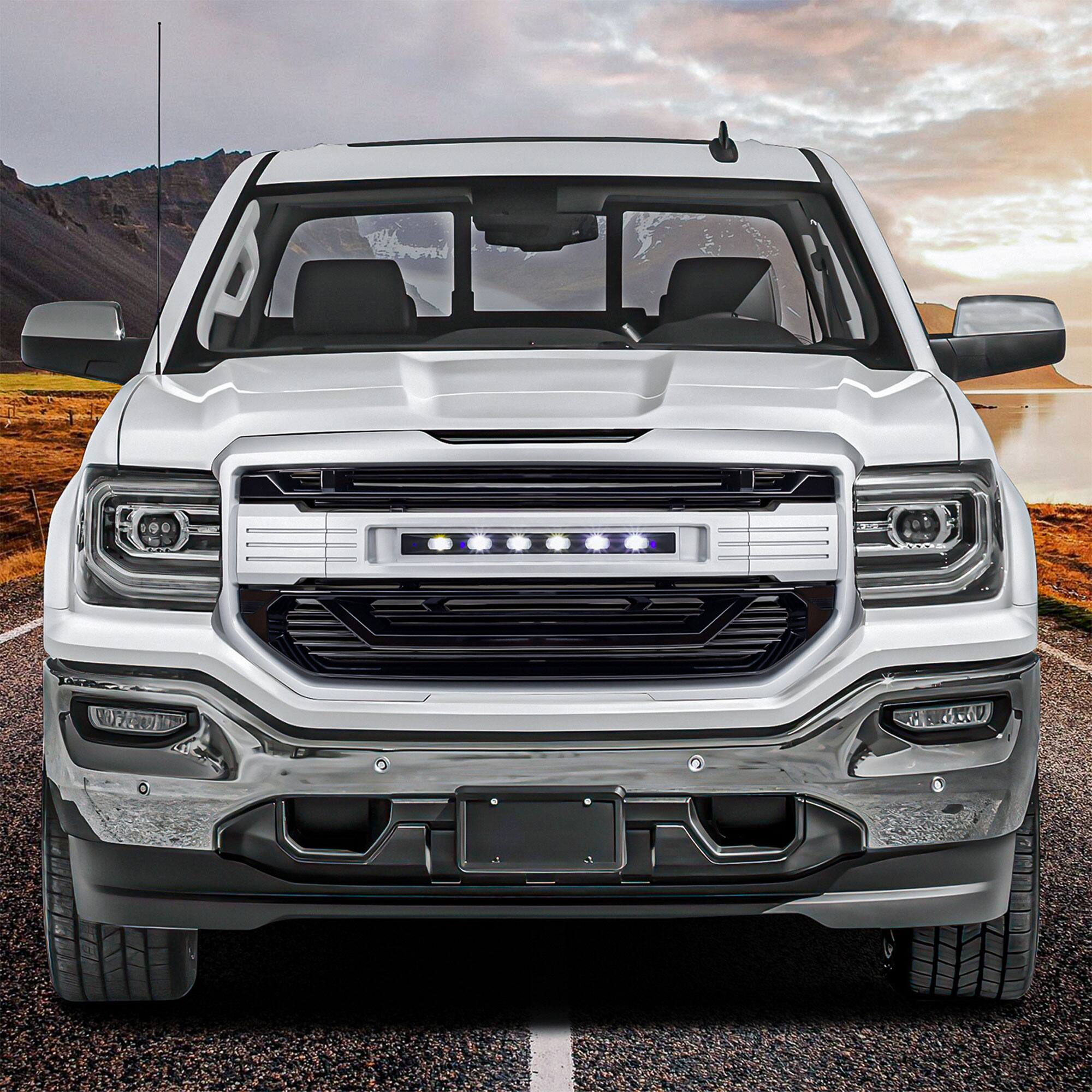 Alt View 5. AMERICAN MODIFIED - AMERICAN MODIFIED Armor Grille for 2016 to 2018 GMC Sierra 1500, Chrome Silver - Silver.