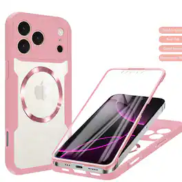 Dteck - Rugged Hybrid Magnetic Case for iPhone 17 Pro Max with Screen Protector Cover - Pink