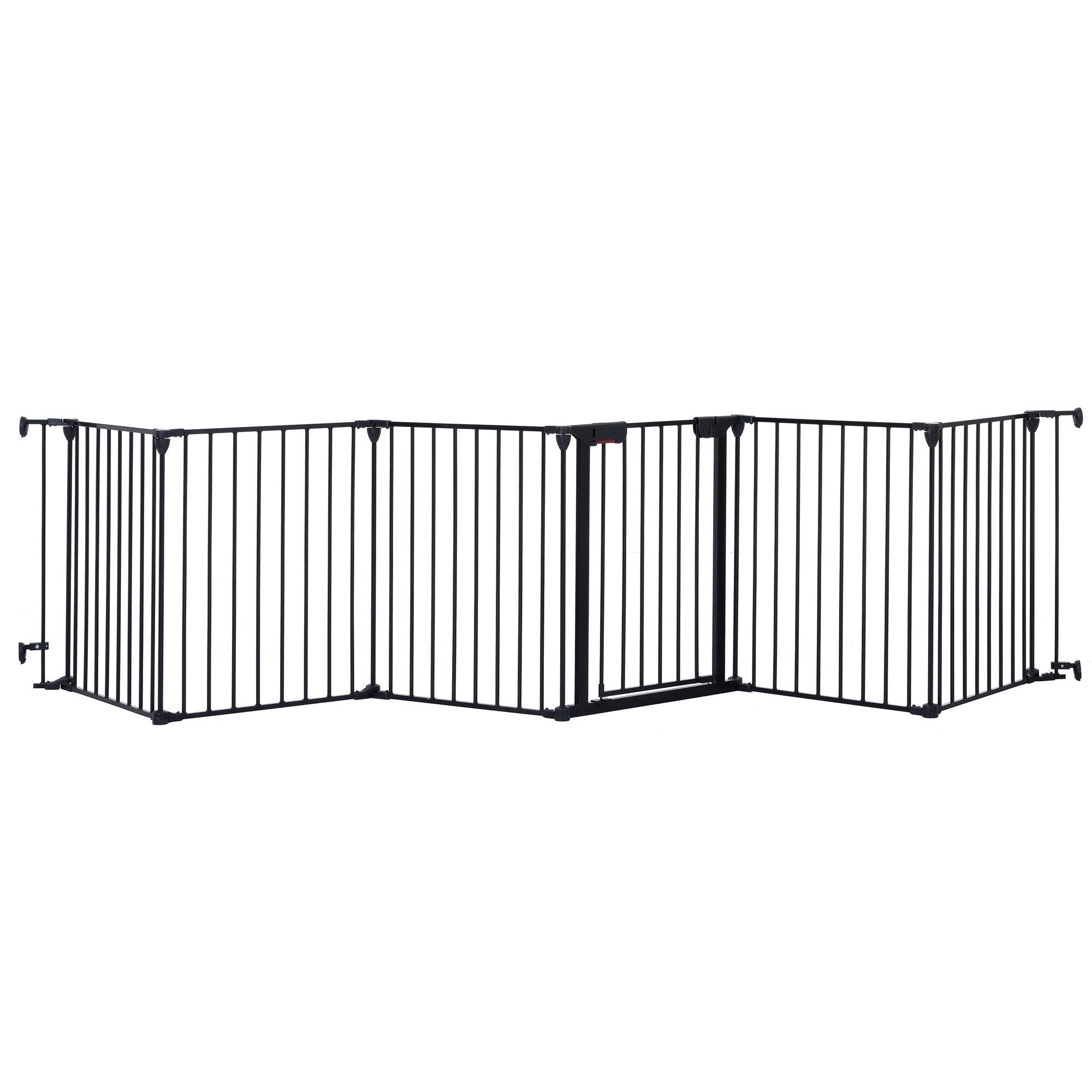 Alt View 1. Boyel Living - 150-Inch 6-Panel Configurable Dog Gate with Walk-Through Door - Black.
