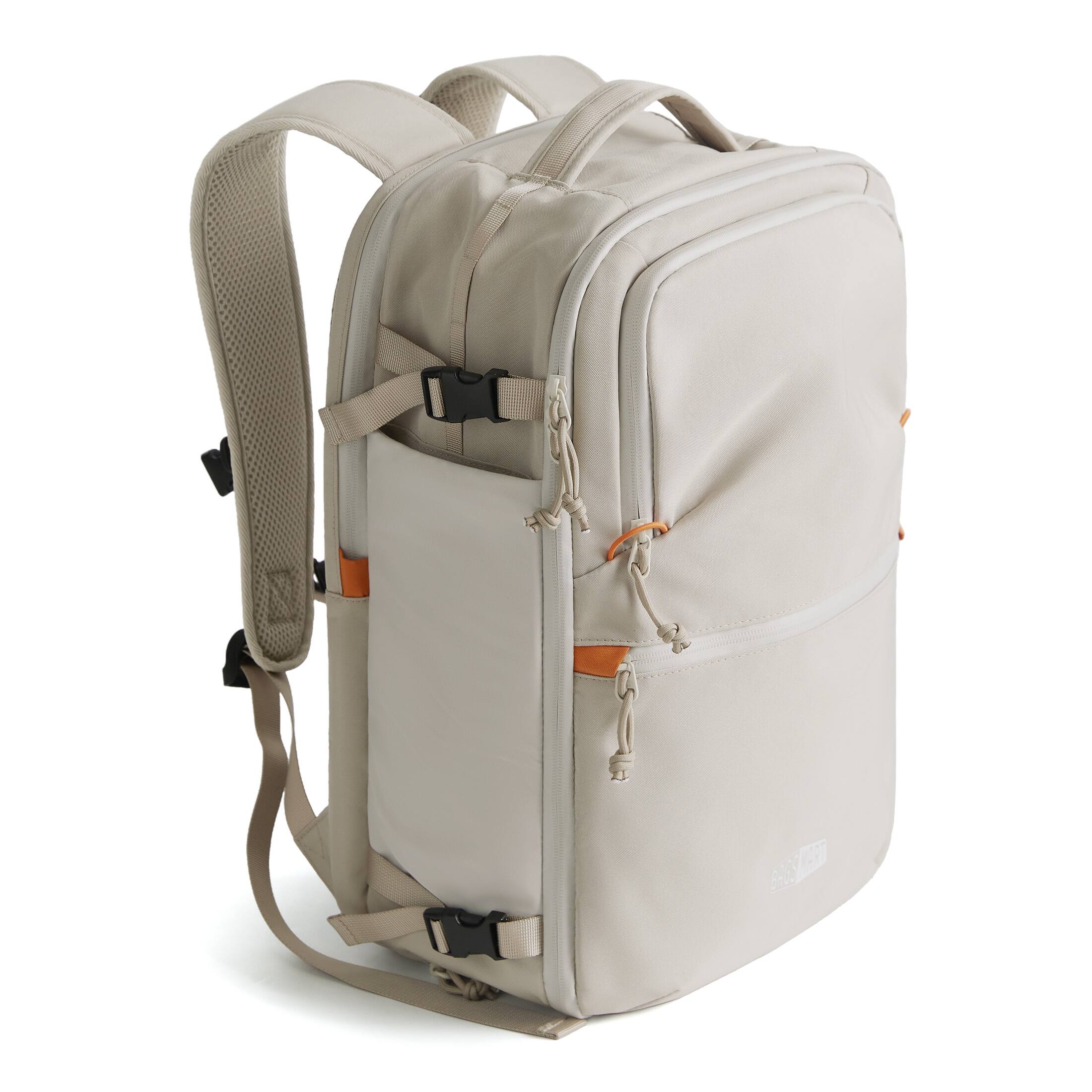 Angle. Bagsmart - Faro 29L Travel Backpack Set with Detachable Crossbody Bag, 180° Opening Waterproof 15.6 Inch Laptop Daypack - Cream.