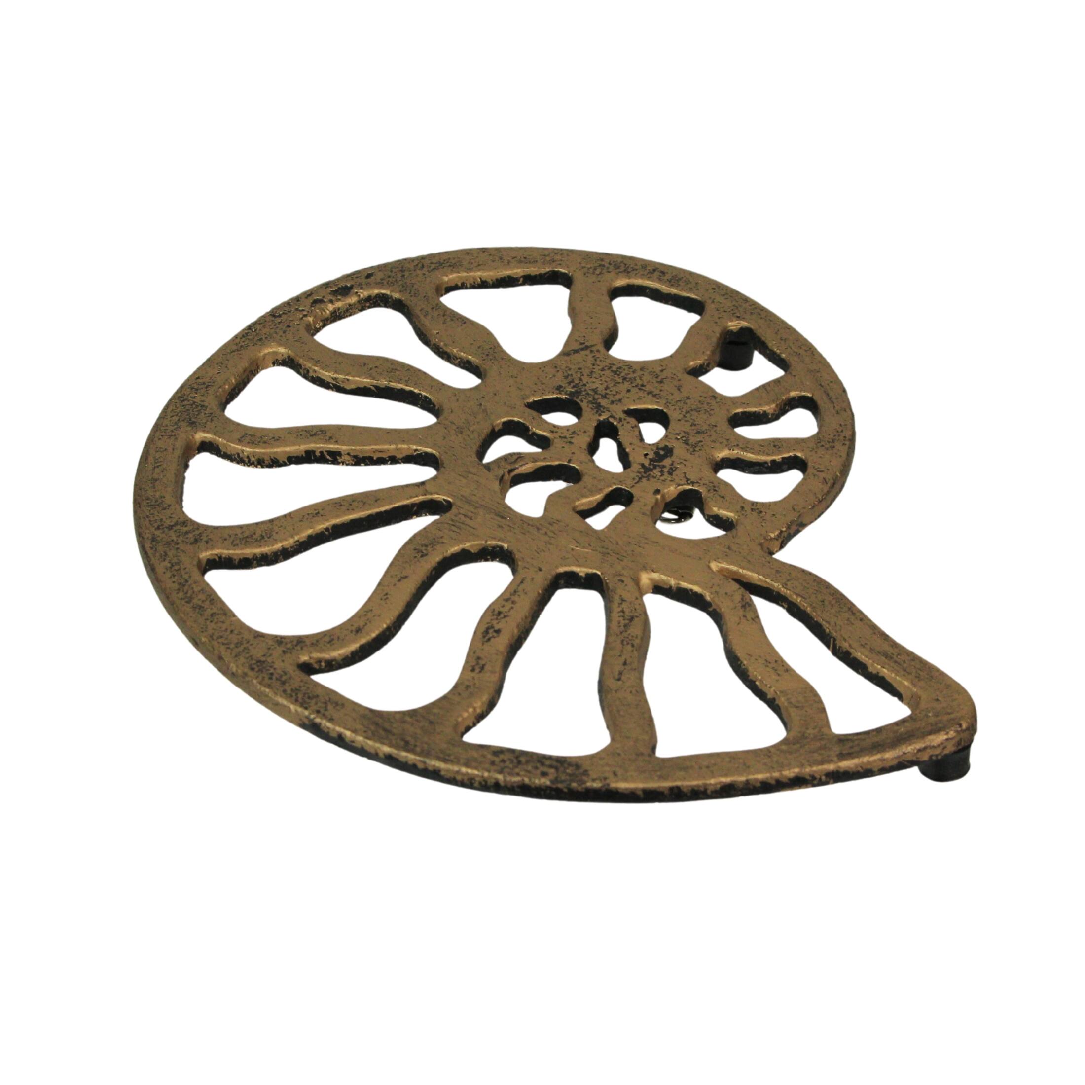 Alt View 2. Zeckos - Nautilus Shell Trivet – Distressed Gold Finish, Heat-Resistant, Coastal Decor - Gold.
